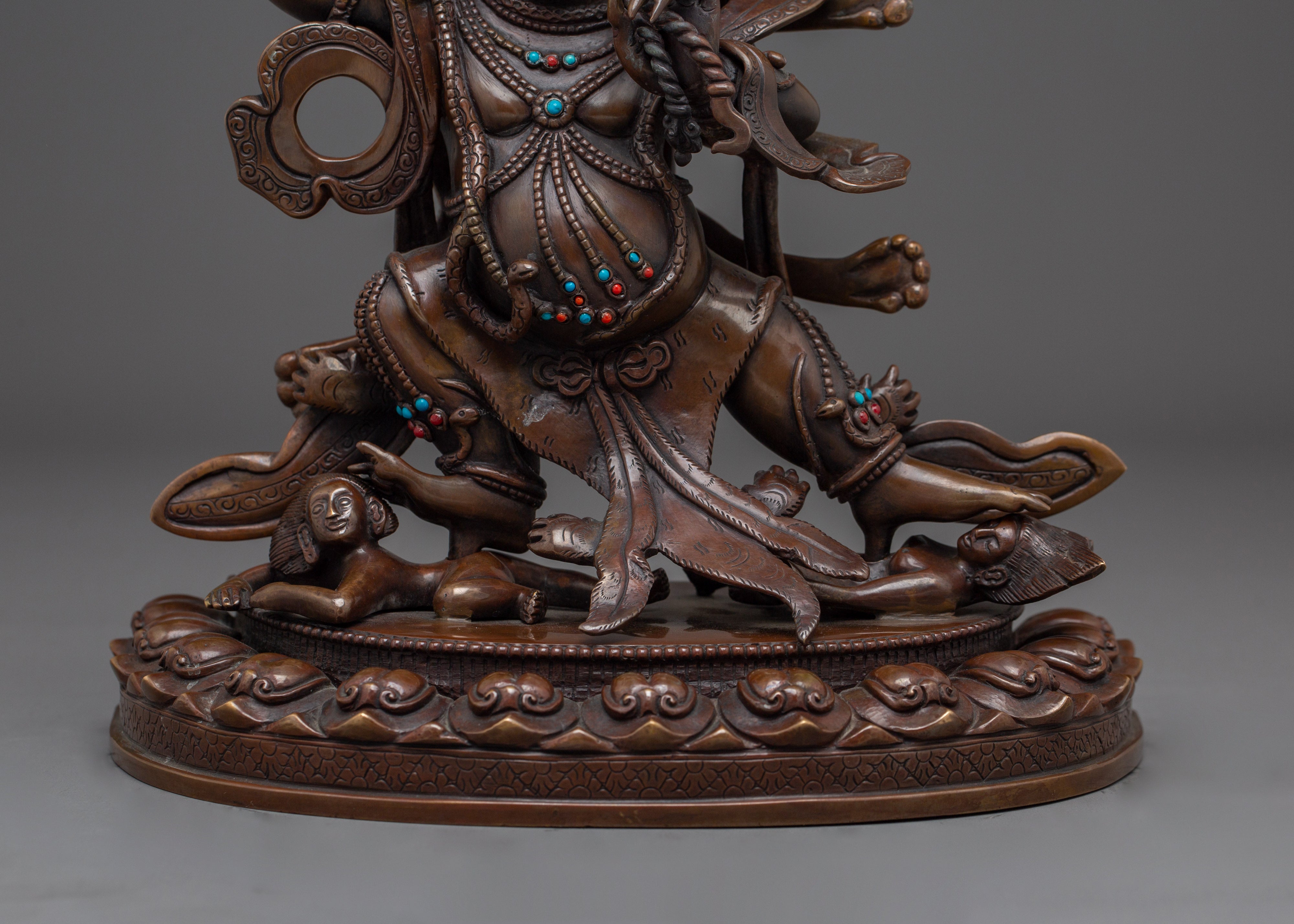 Dandapani Statue in Oxidized Copper with Gemstones | Sculpture of the Protector Deity