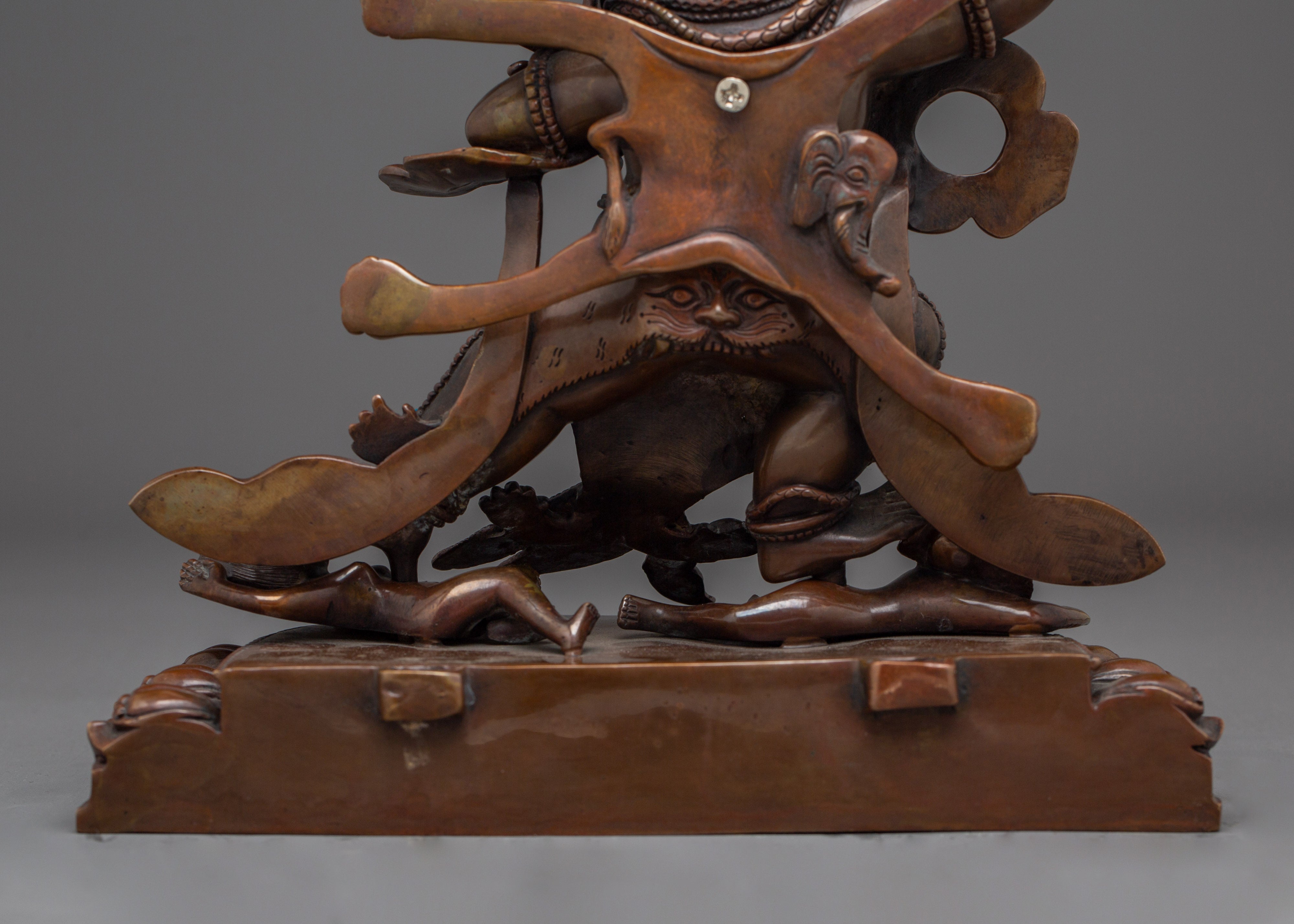 Dandapani Statue in Oxidized Copper with Gemstones | Sculpture of the Protector Deity