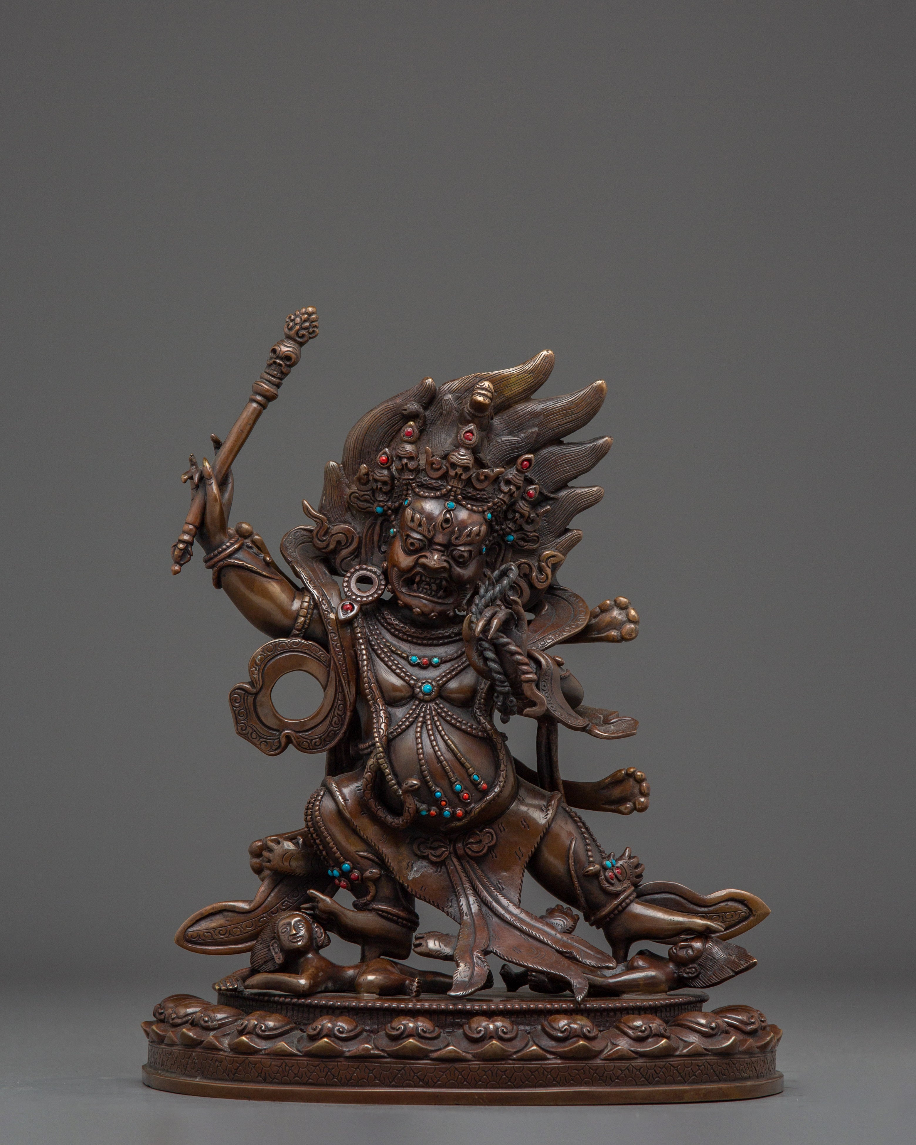 Dandapani Statue in Oxidized Copper with Gemstones | Sculpture of the Protector Deity