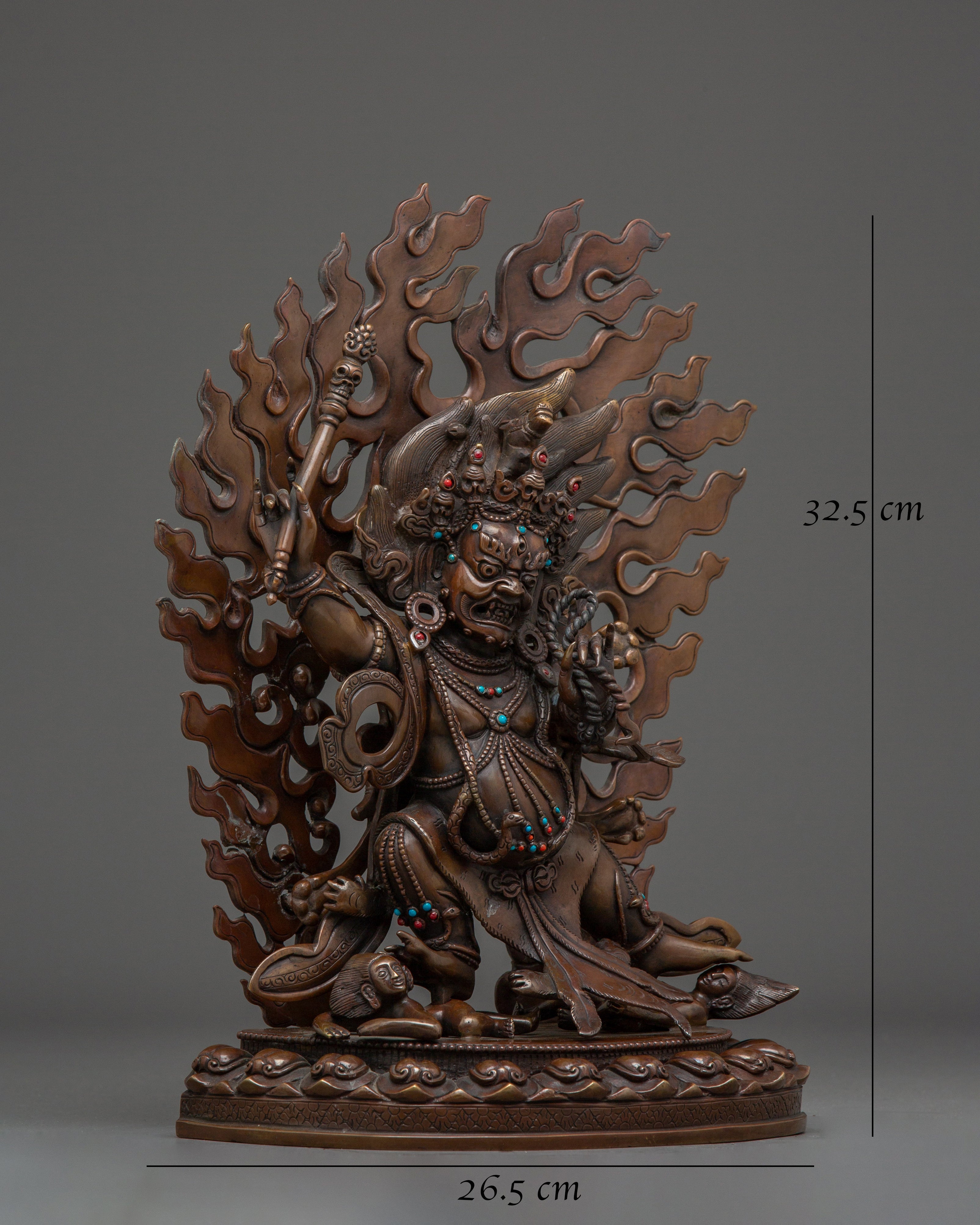 Dandapani statue in oxidized copper with gemstones