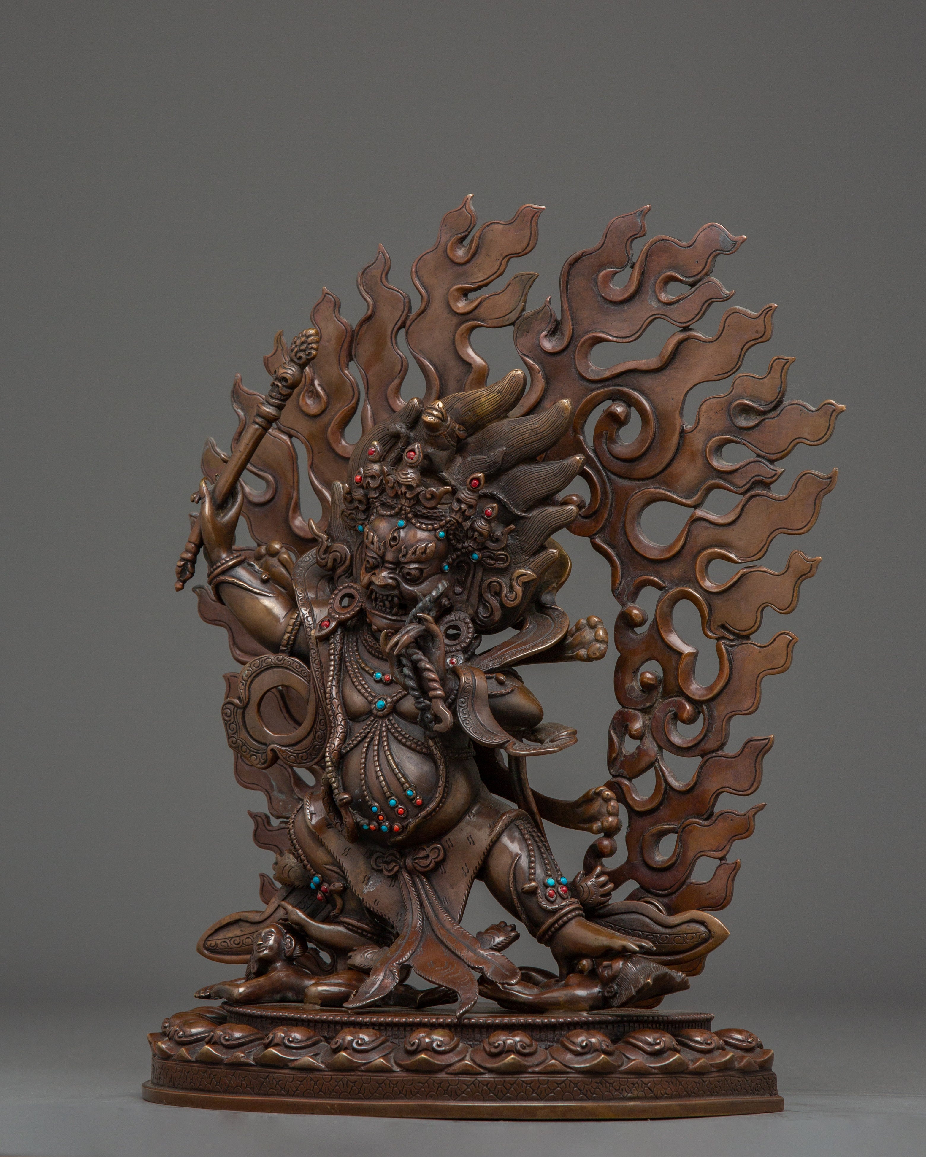 Dandapani Statue in Oxidized Copper with Gemstones | Sculpture of the Protector Deity