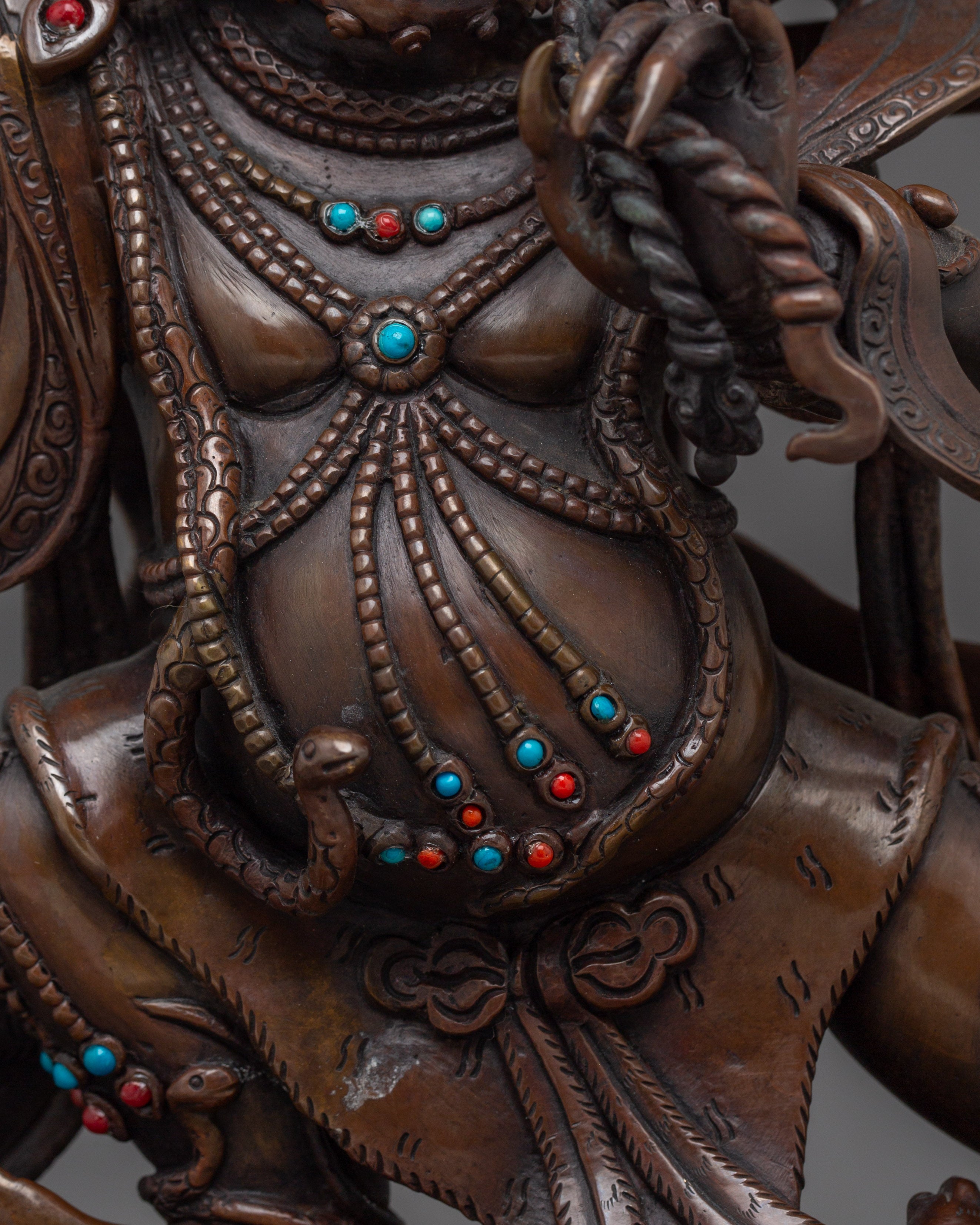 Dandapani Statue in Oxidized Copper with Gemstones | Sculpture of the Protector Deity