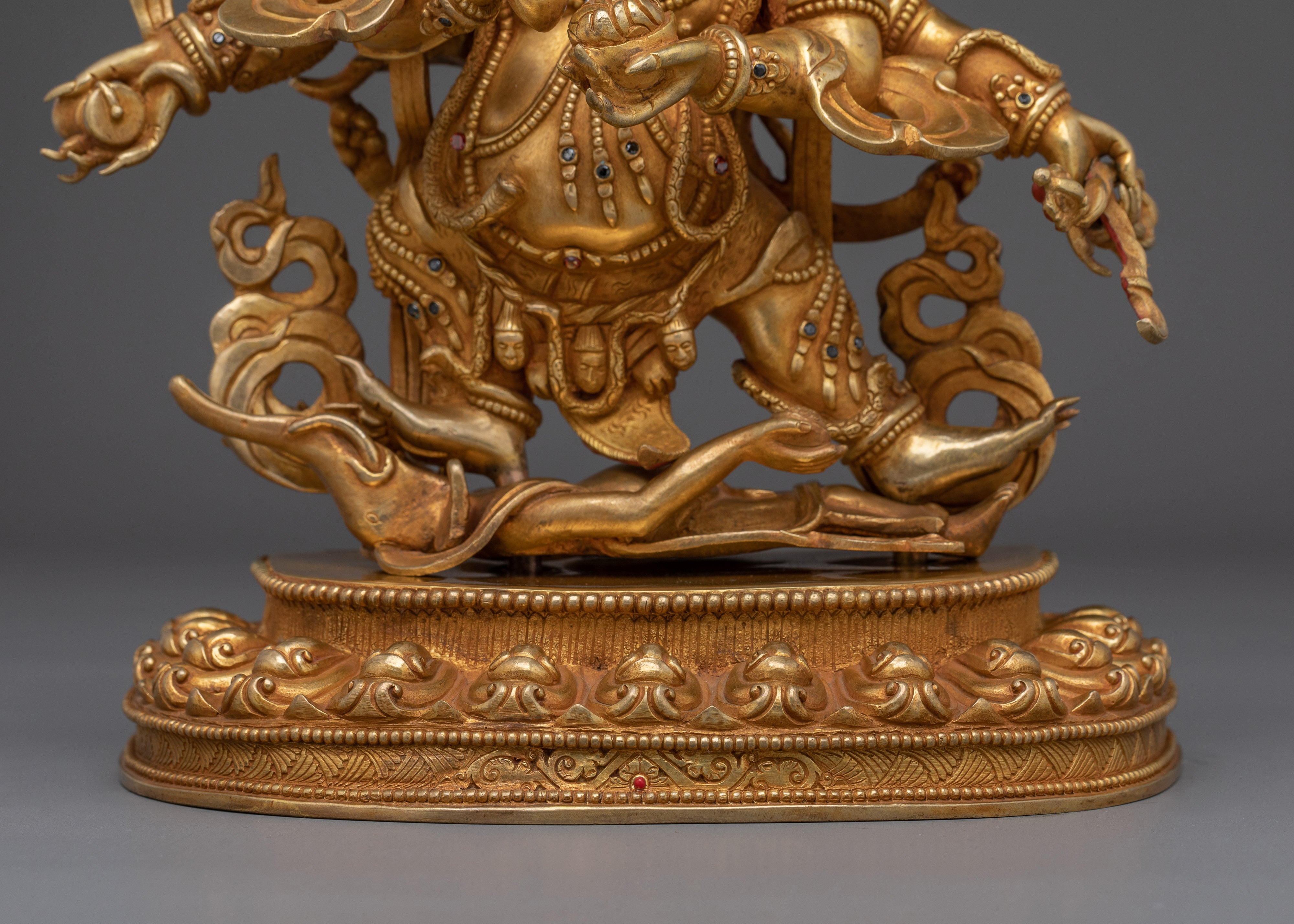 Six Armed Mahakala Statue in 24K Gold | Powerful Protector Deity