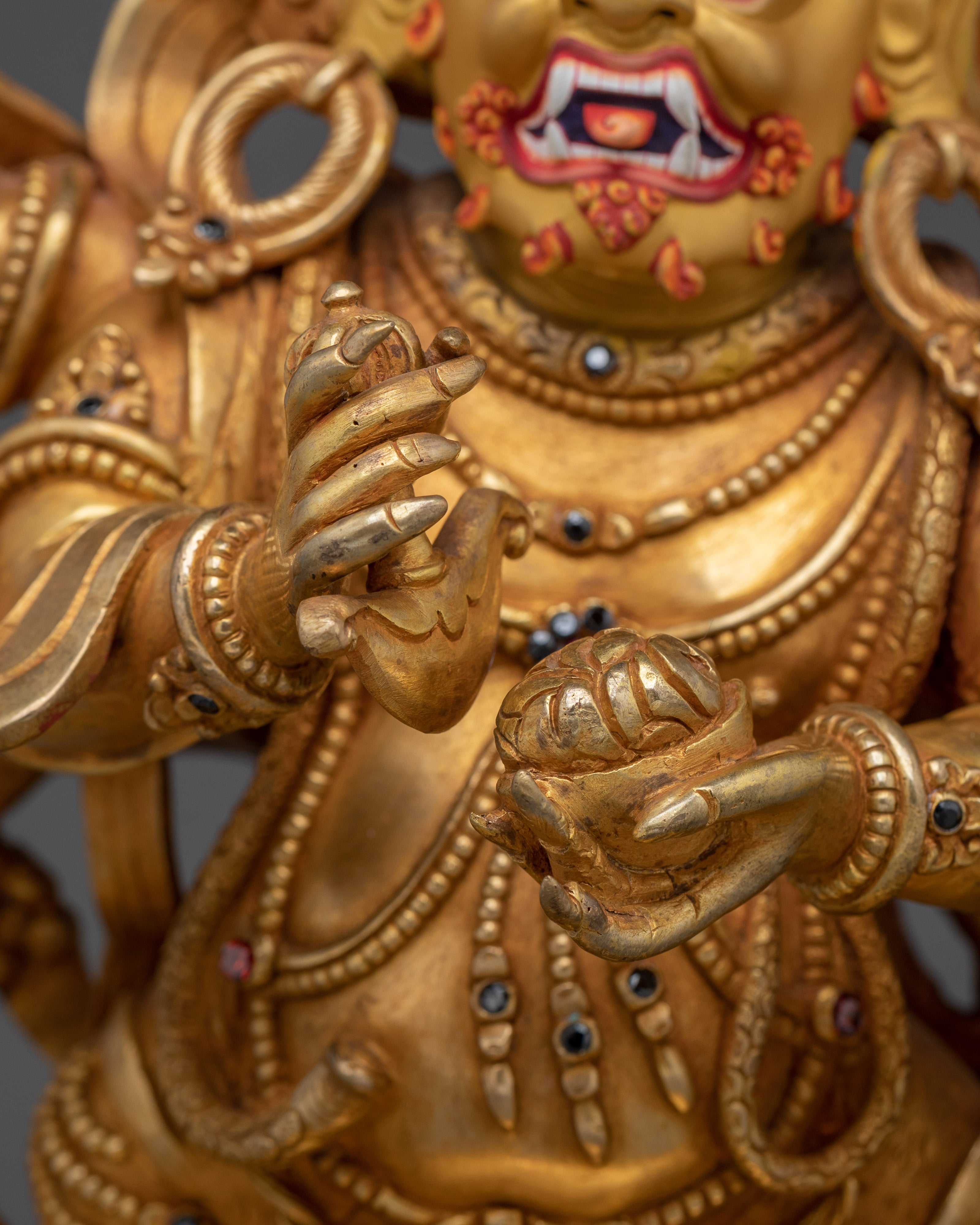 Six Armed Mahakala Statue in 24K Gold | Powerful Protector Deity