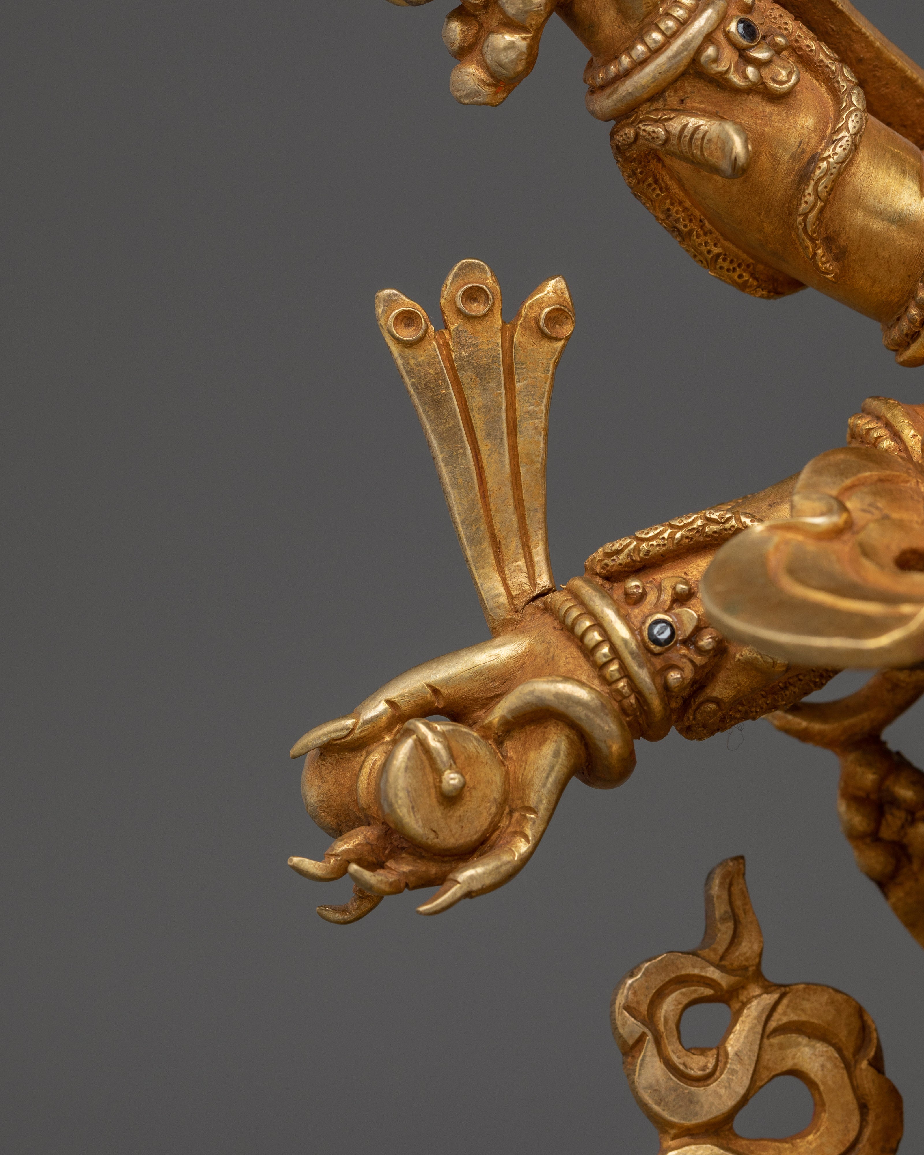 Six Armed Mahakala Statue in 24K Gold | Powerful Protector Deity