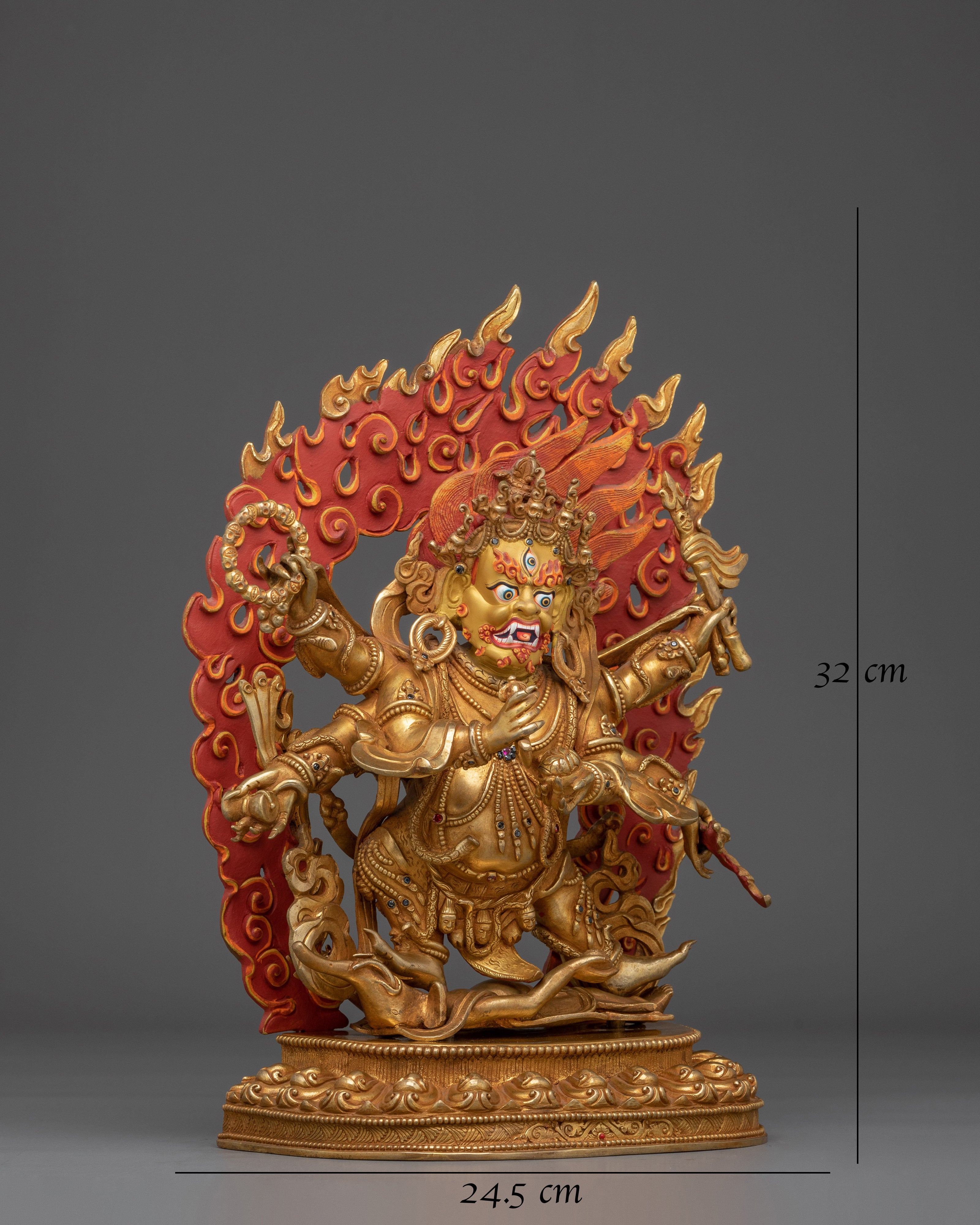 Six Armed Mahakala Statue in 24K Gold