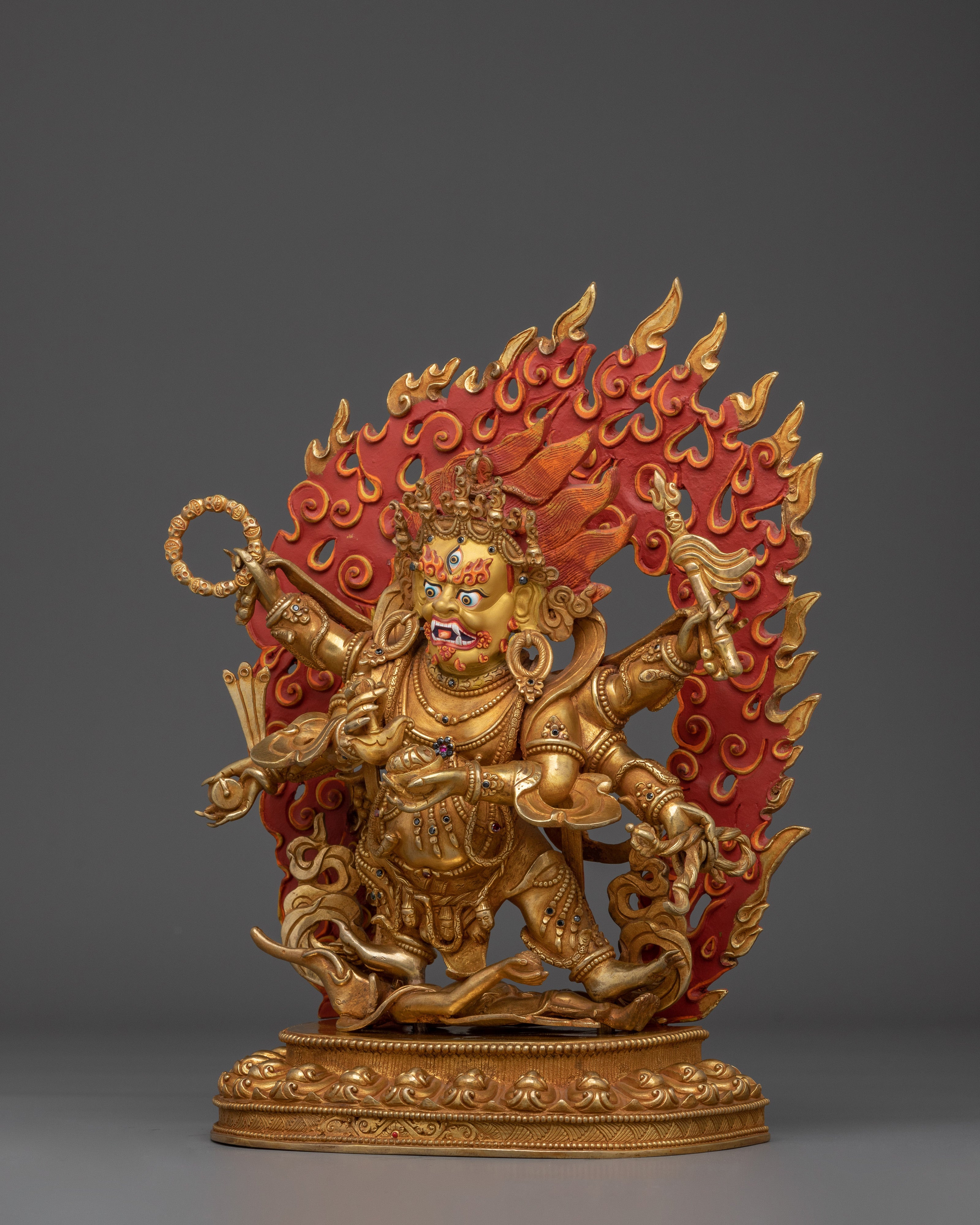 Six Armed Mahakala Statue in 24K Gold | Powerful Protector Deity