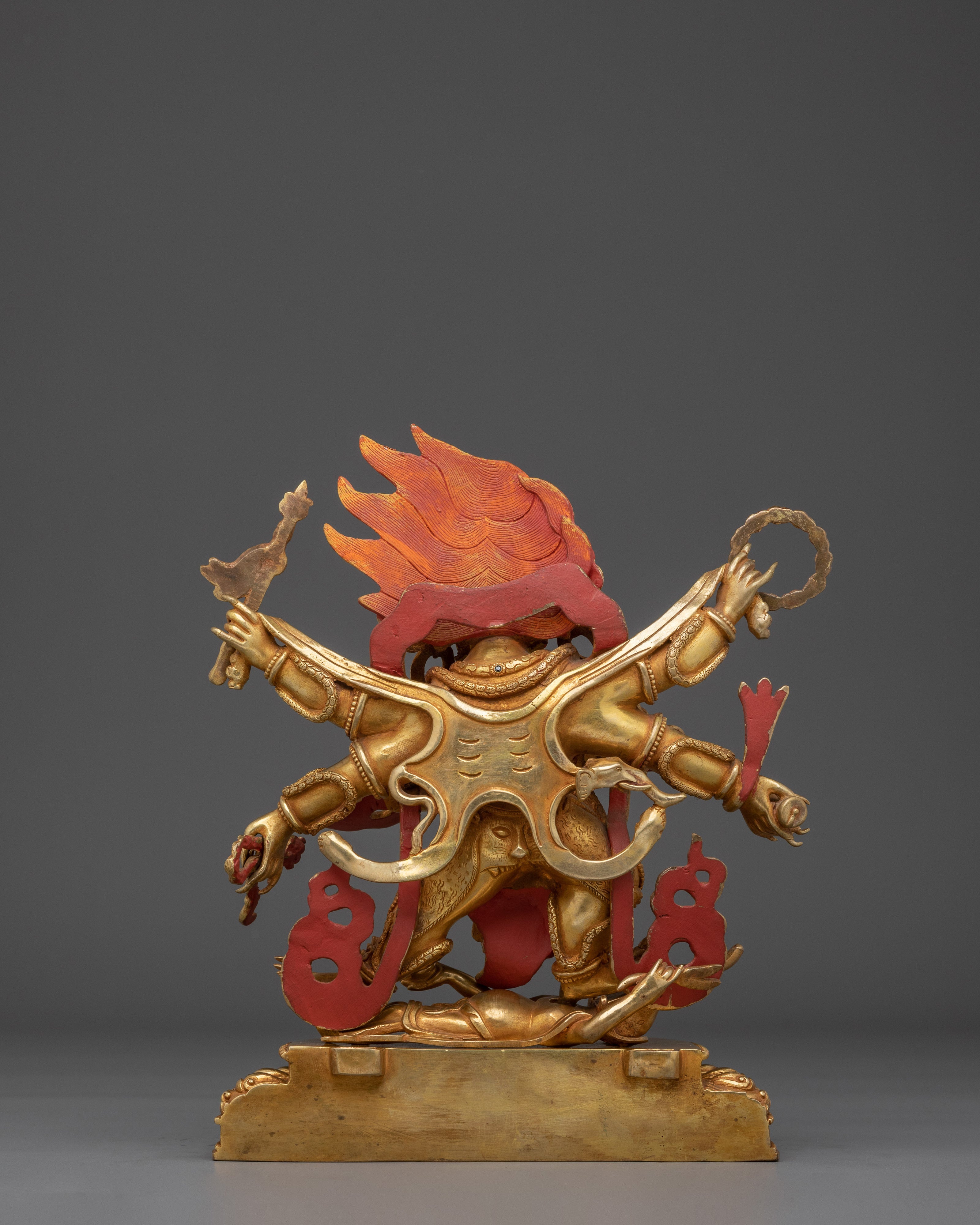 Six Armed Mahakala Statue in 24K Gold | Powerful Protector Deity