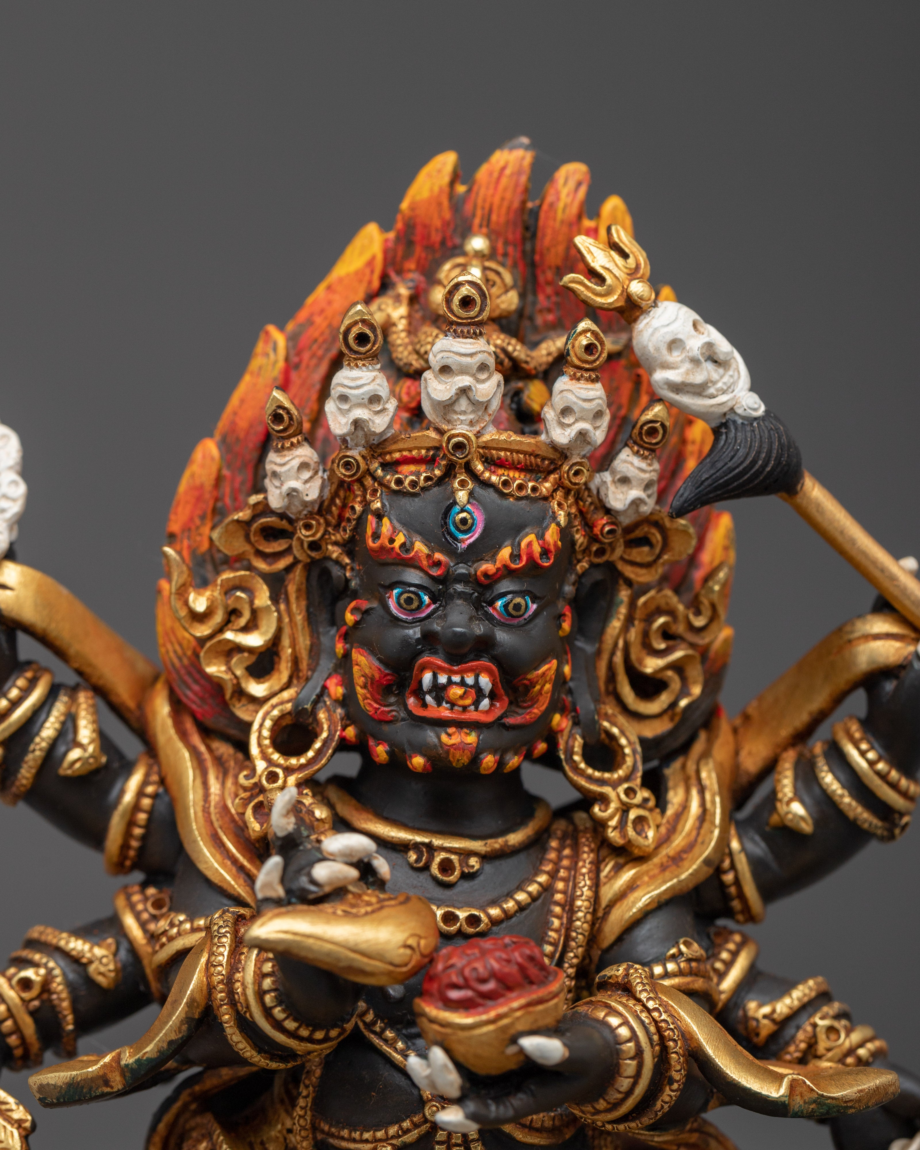 Six Armed Mahakala Copper Sculpture | Protector Deity for Your Altar