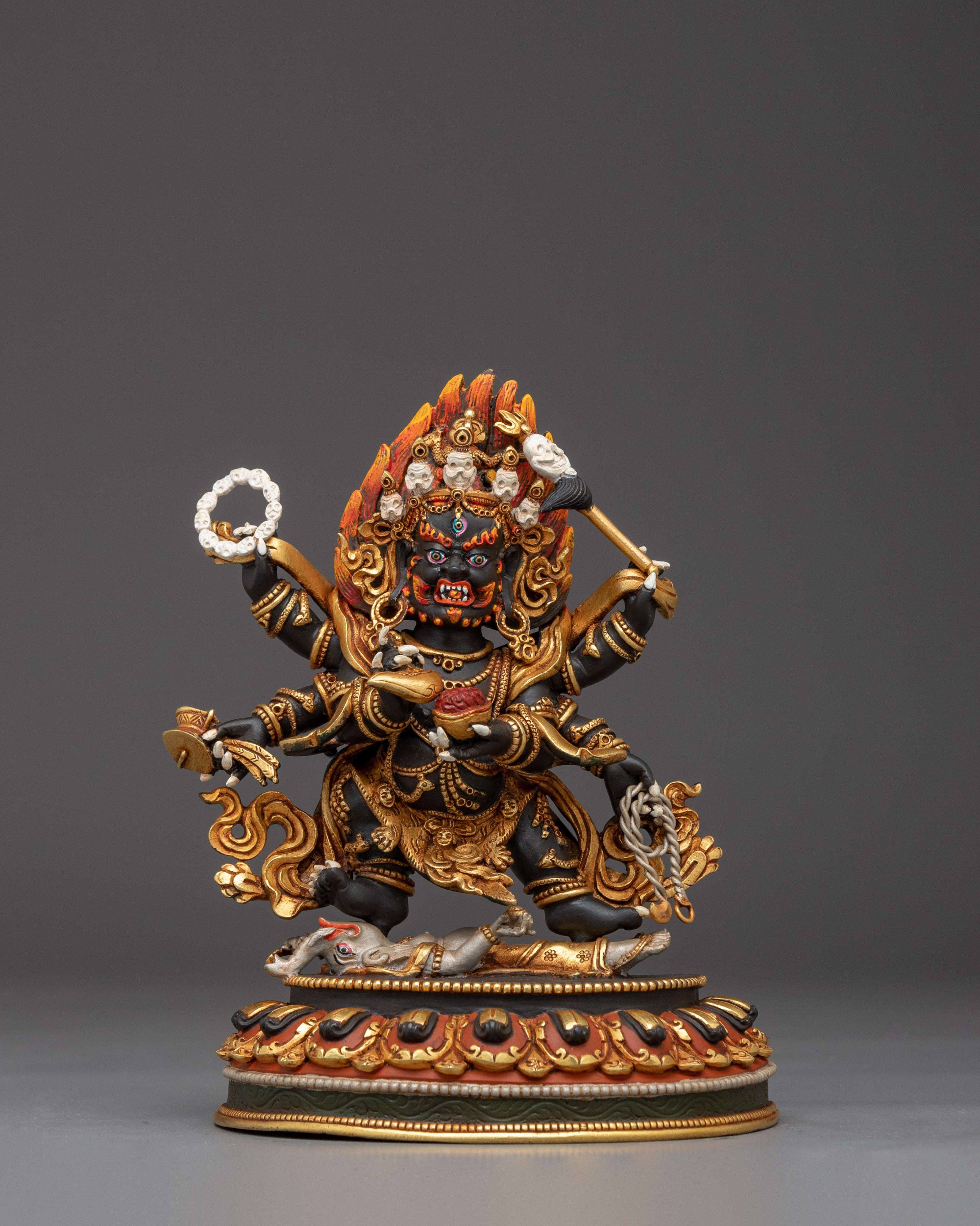 Six Armed Mahakala Copper Sculpture | Protector Deity for Your Altar