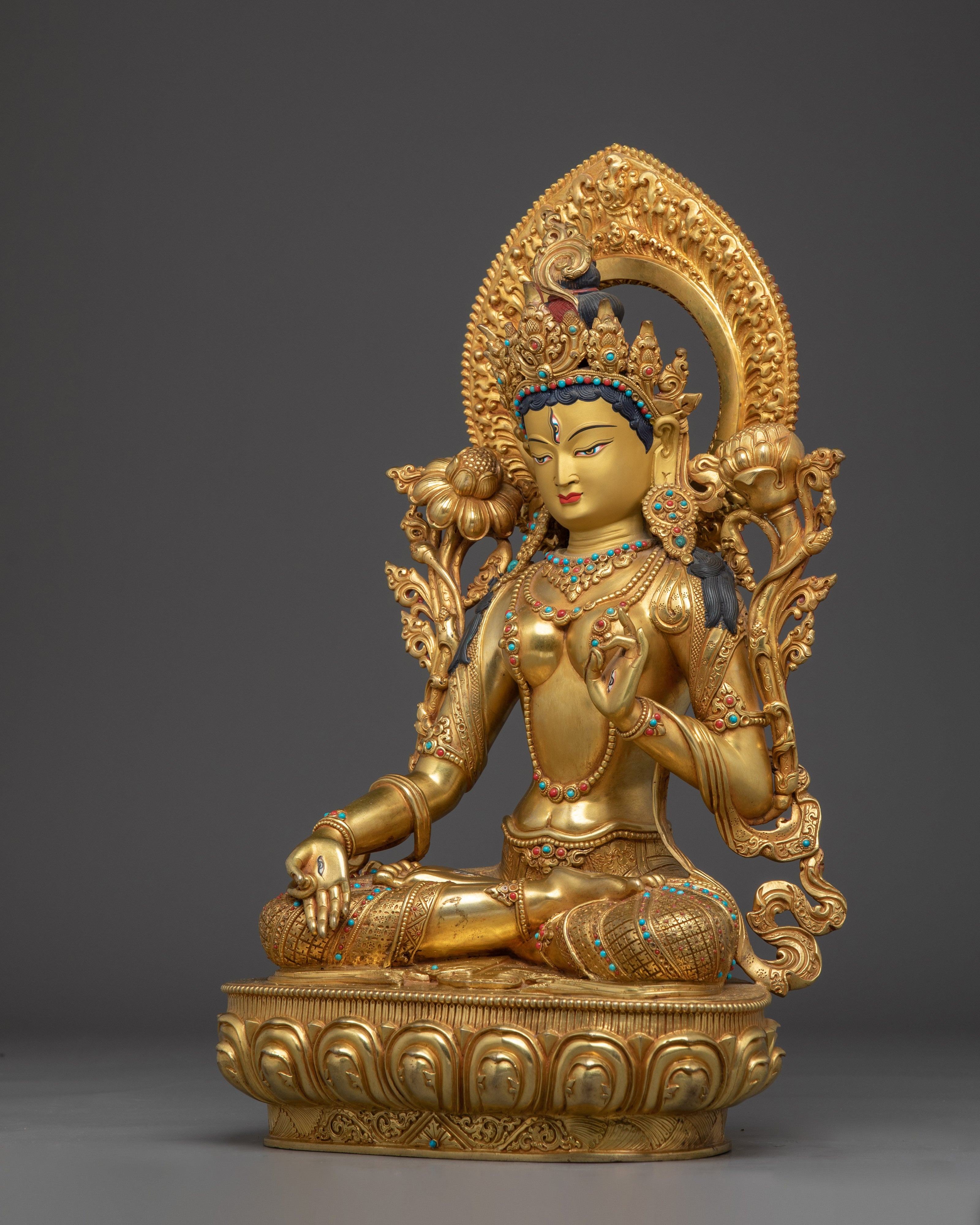 Copper White Tara Statue: Buddhist Healing Tara
