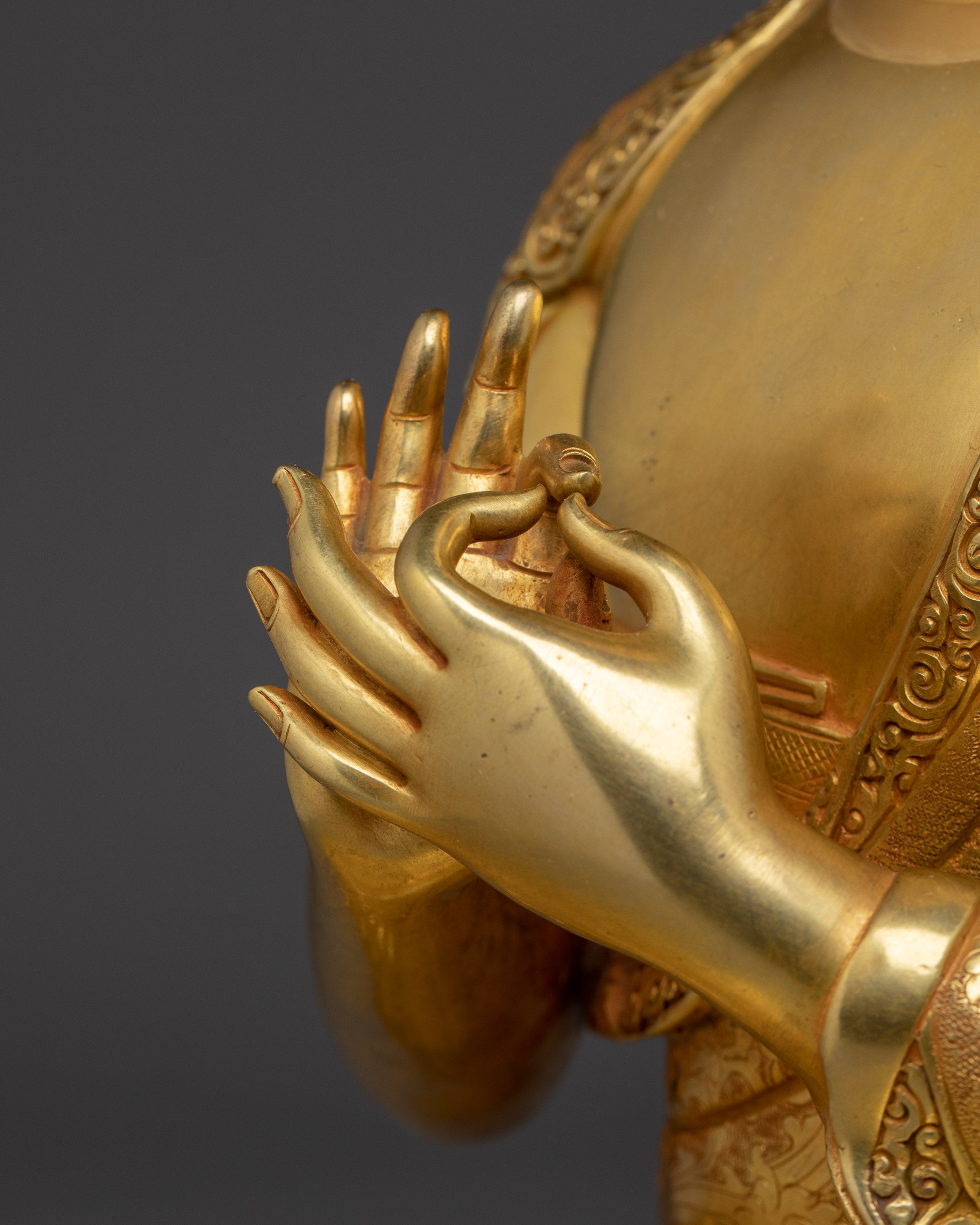 Vairocana Buddha Gold Gilded Copper Sculpture | Meditation Space and Buddhist Altar