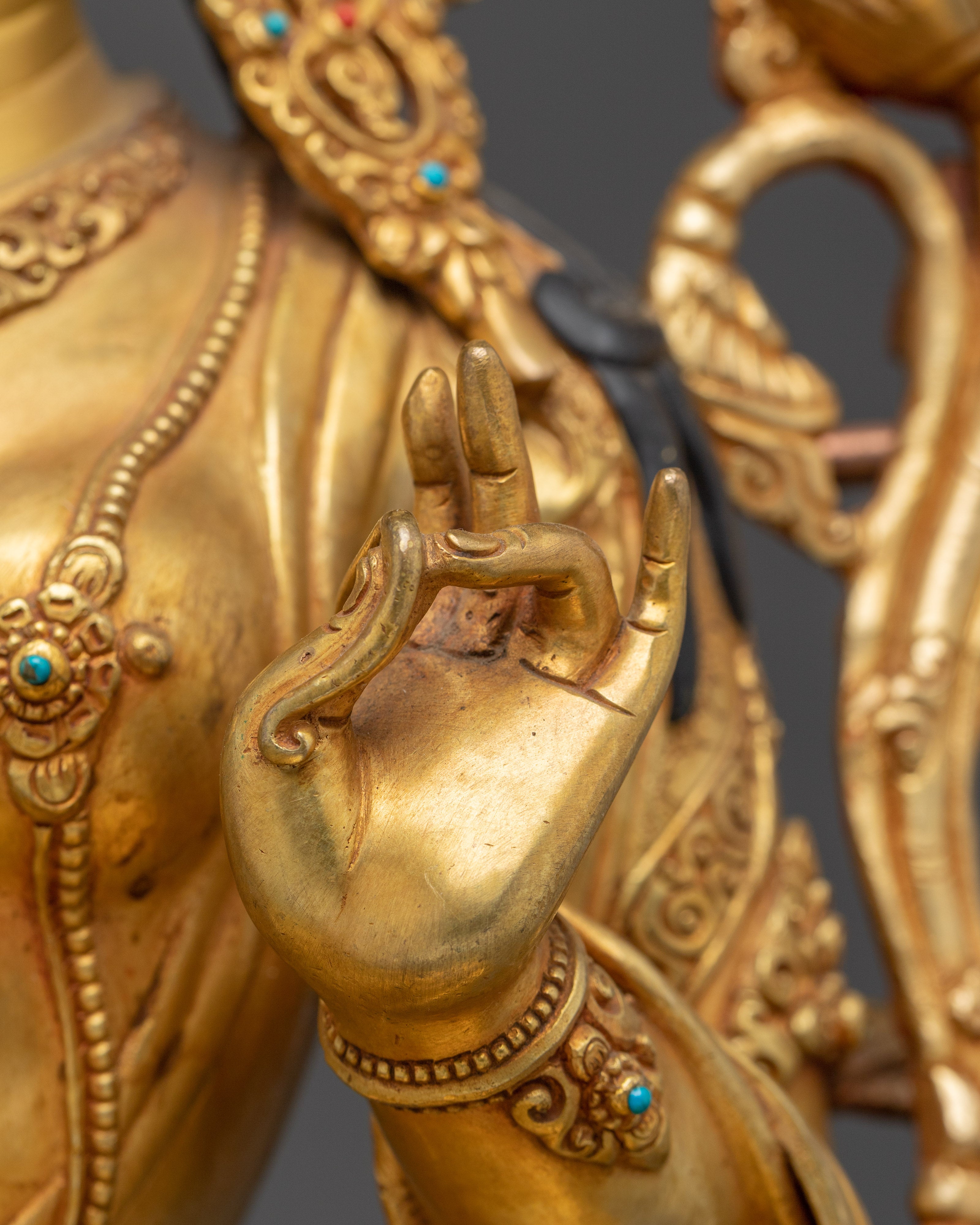Green Tara 24K Gold Gilded Statue | Meditation and Spiritual Shrines