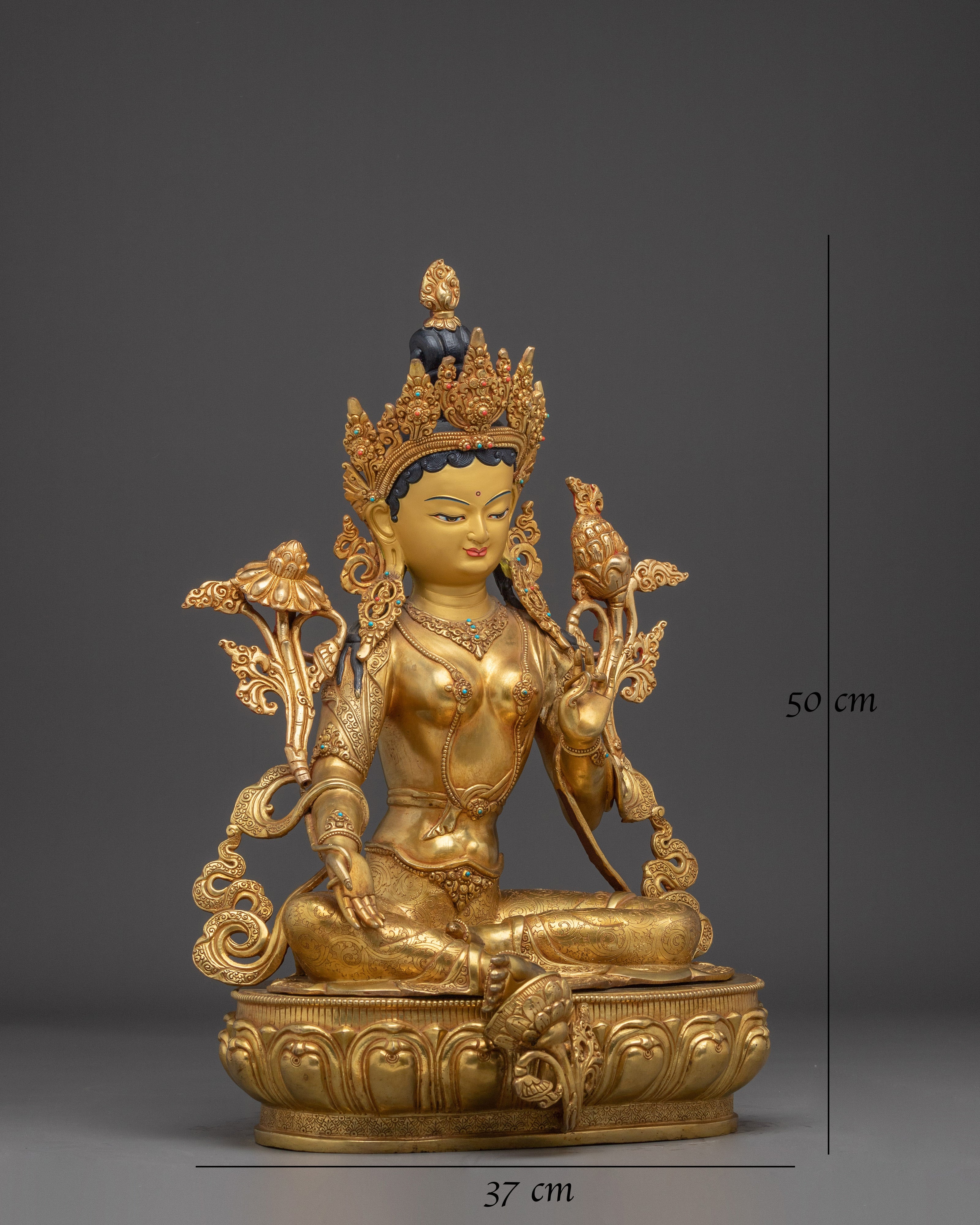 Green Tara 24K Gold Gilded Statue