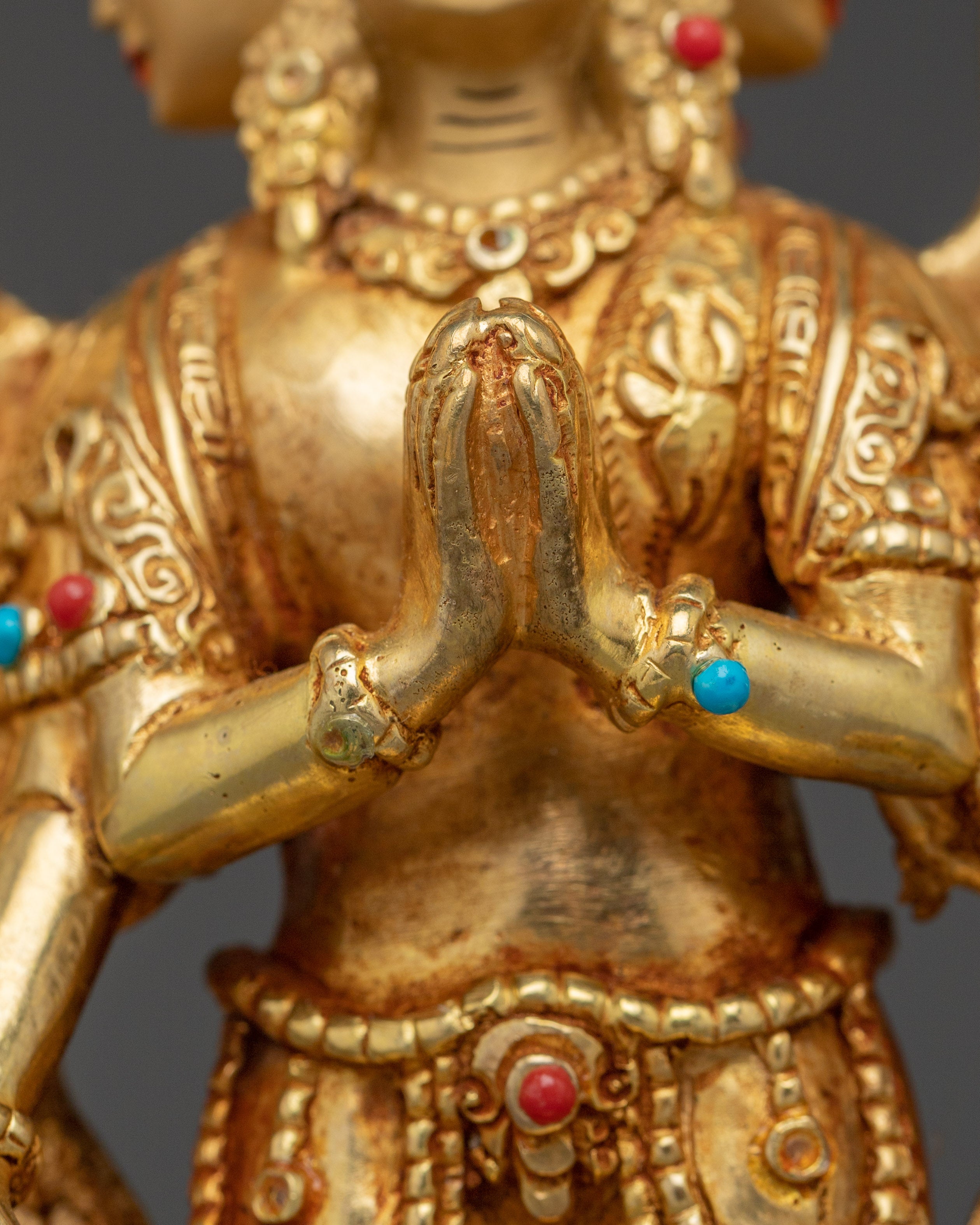 Golden Thousand Armed Chenrezig Figurine | Himalayan Traditional Sacred Artwork