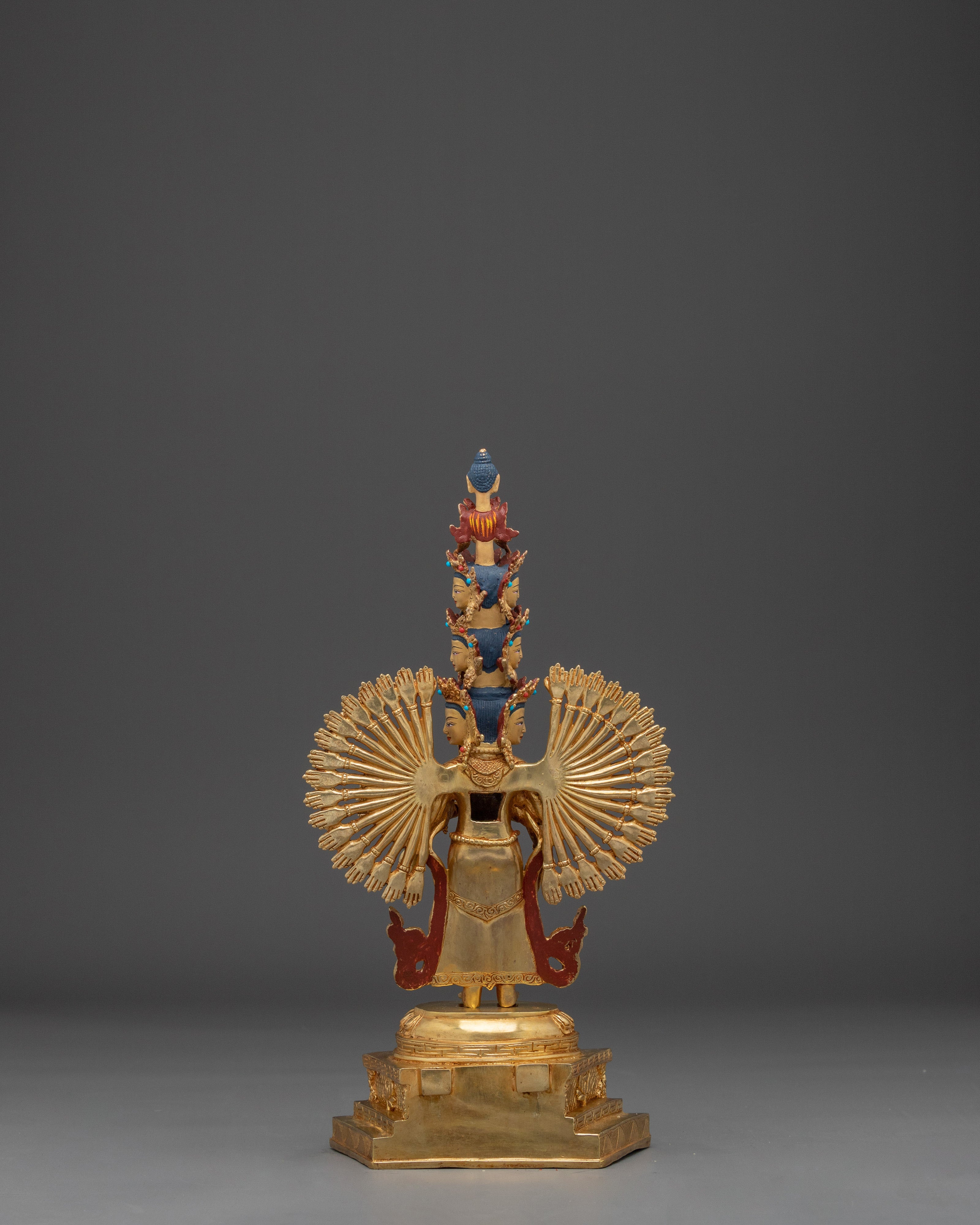 Golden Thousand Armed Chenrezig Figurine | Himalayan Traditional Sacred Artwork