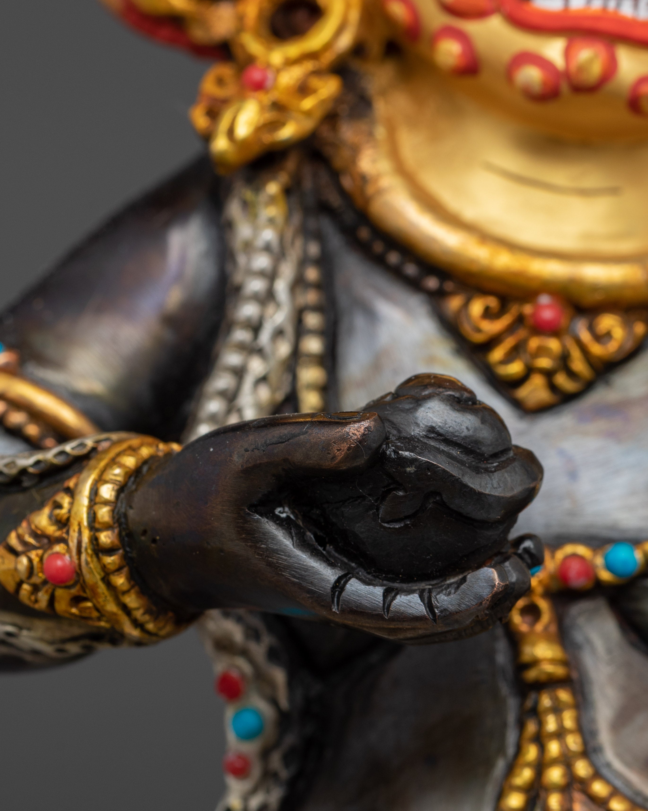 Handmade Five Dzambhala Statue Set | Yellow, White, Red, Black, and Central Dzambhala