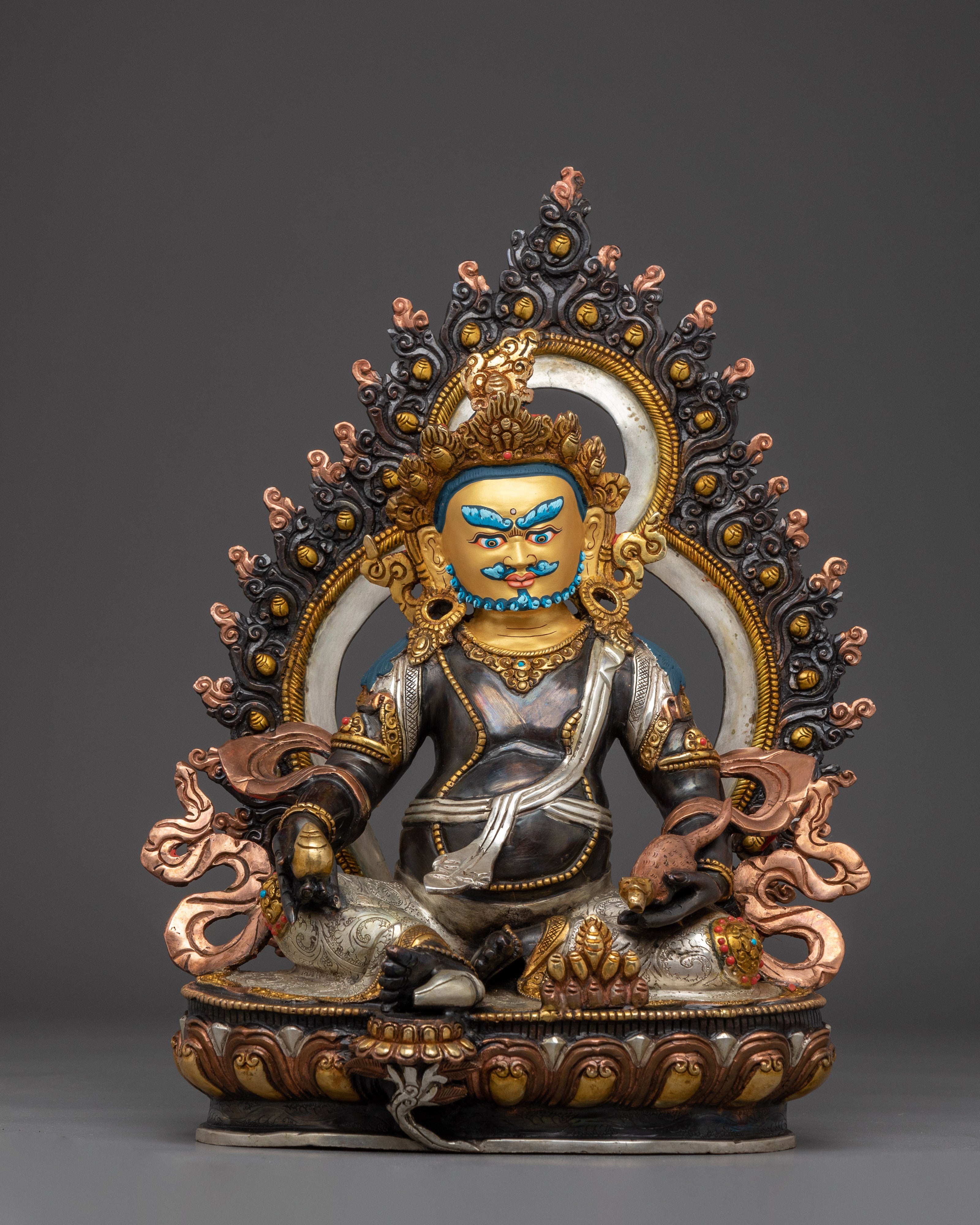 Handmade Five Dzambhala Statue Set | Yellow, White, Red, Black, and Central Dzambhala