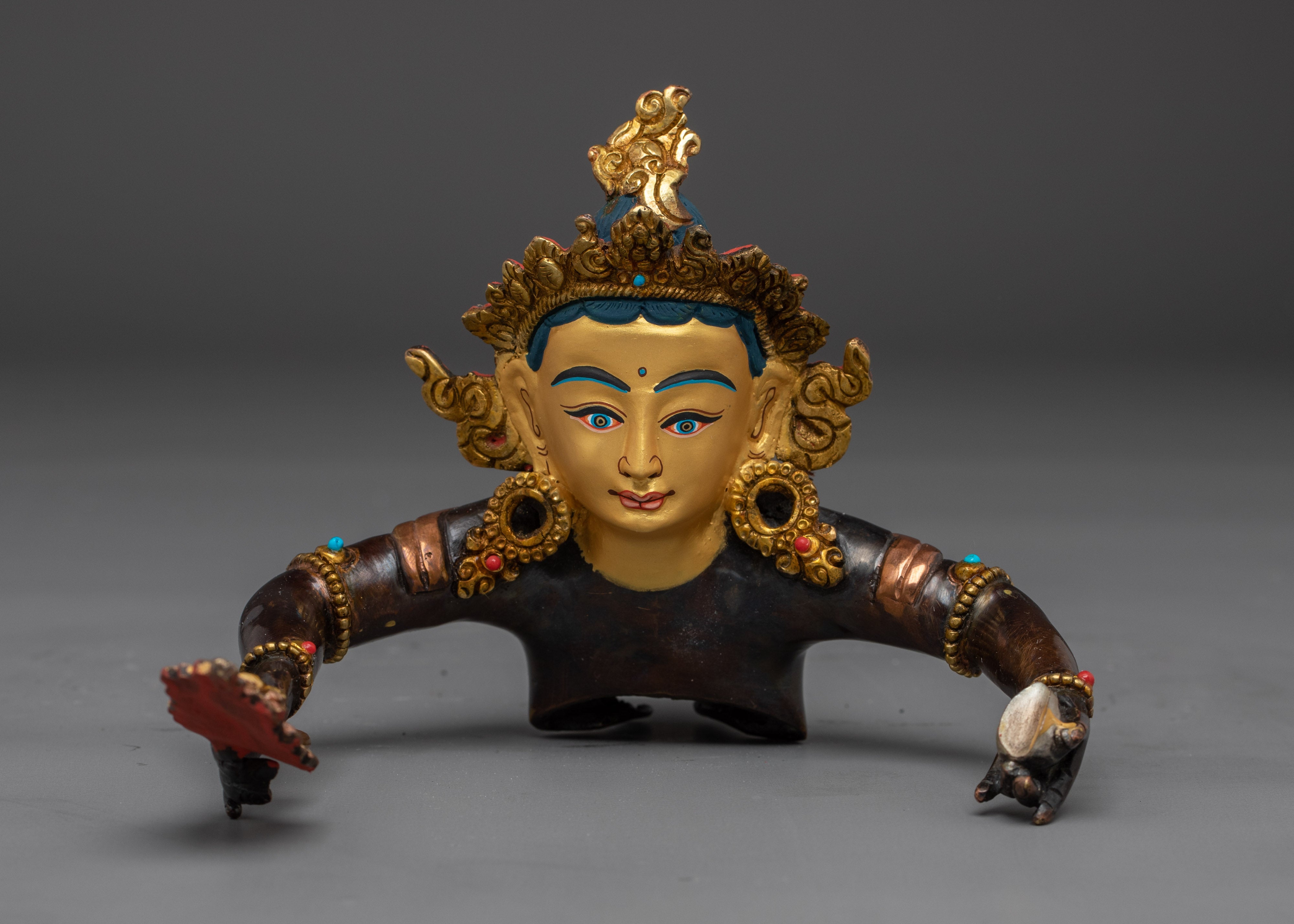 Handmade Five Dzambhala Statue Set | Yellow, White, Red, Black, and Central Dzambhala