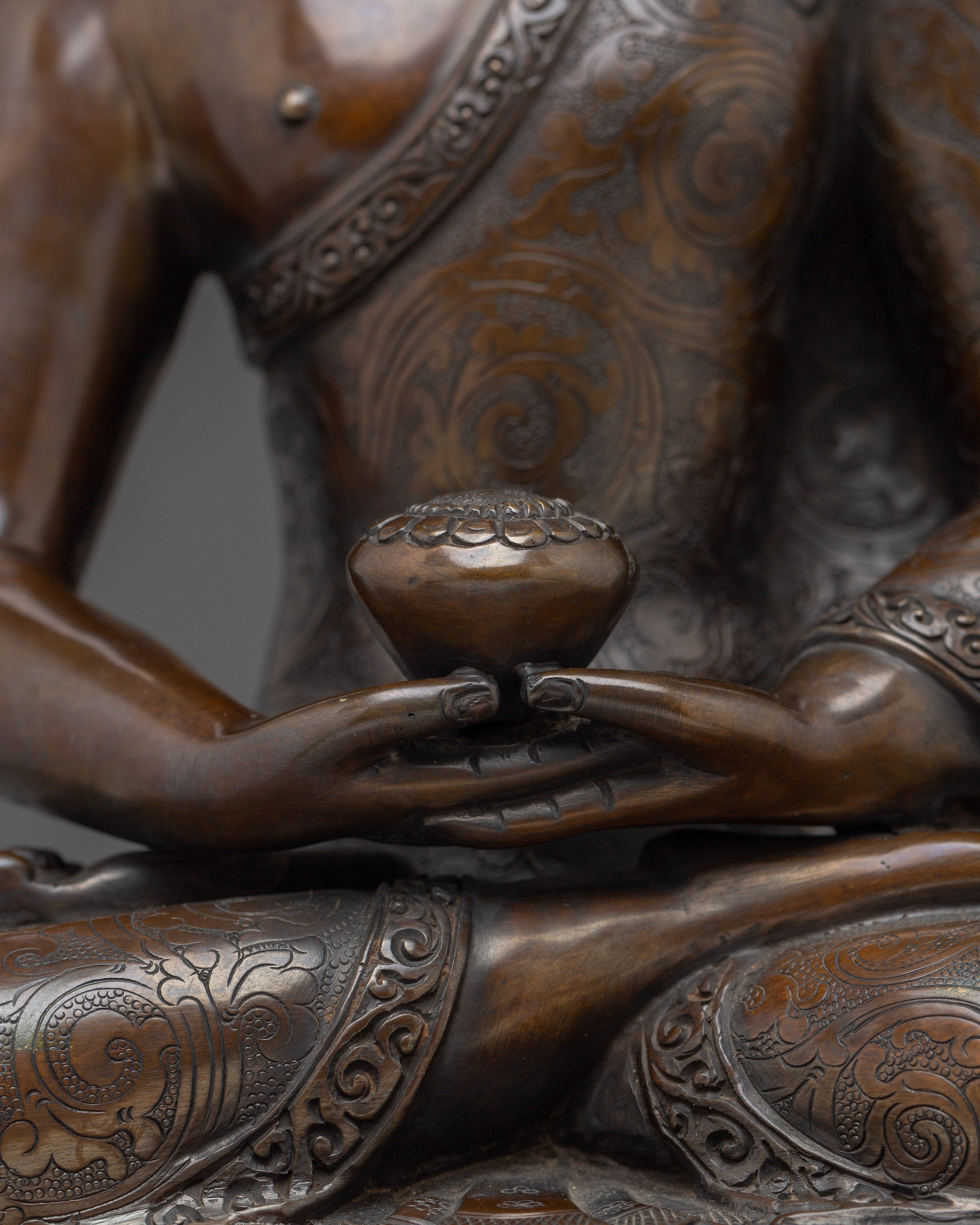 Crown Amitabha Buddha Statue in Copper | Sculpture of the Buddha of Infinite Light