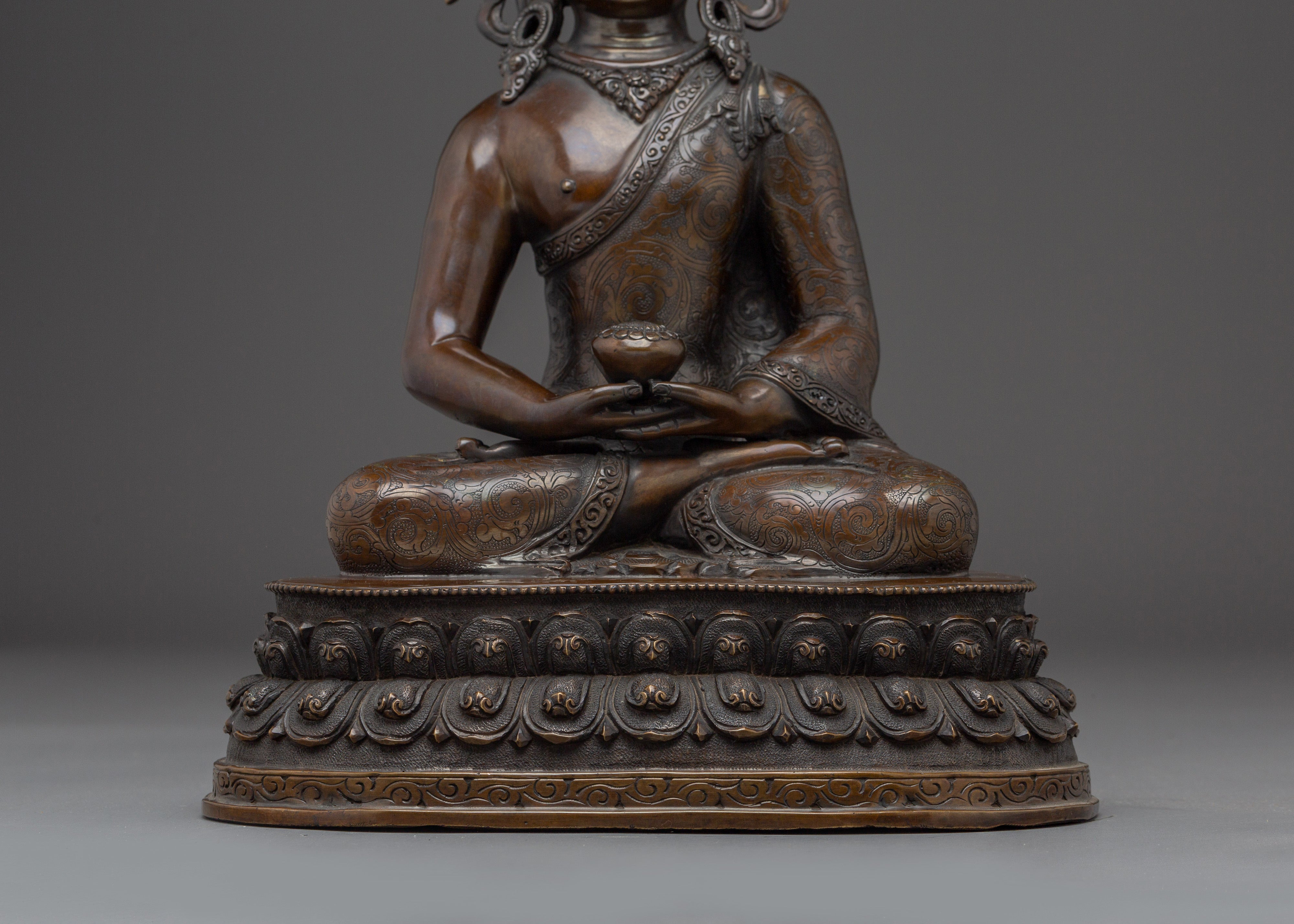 Crown Amitabha Buddha Statue in Copper | Sculpture of the Buddha of Infinite Light