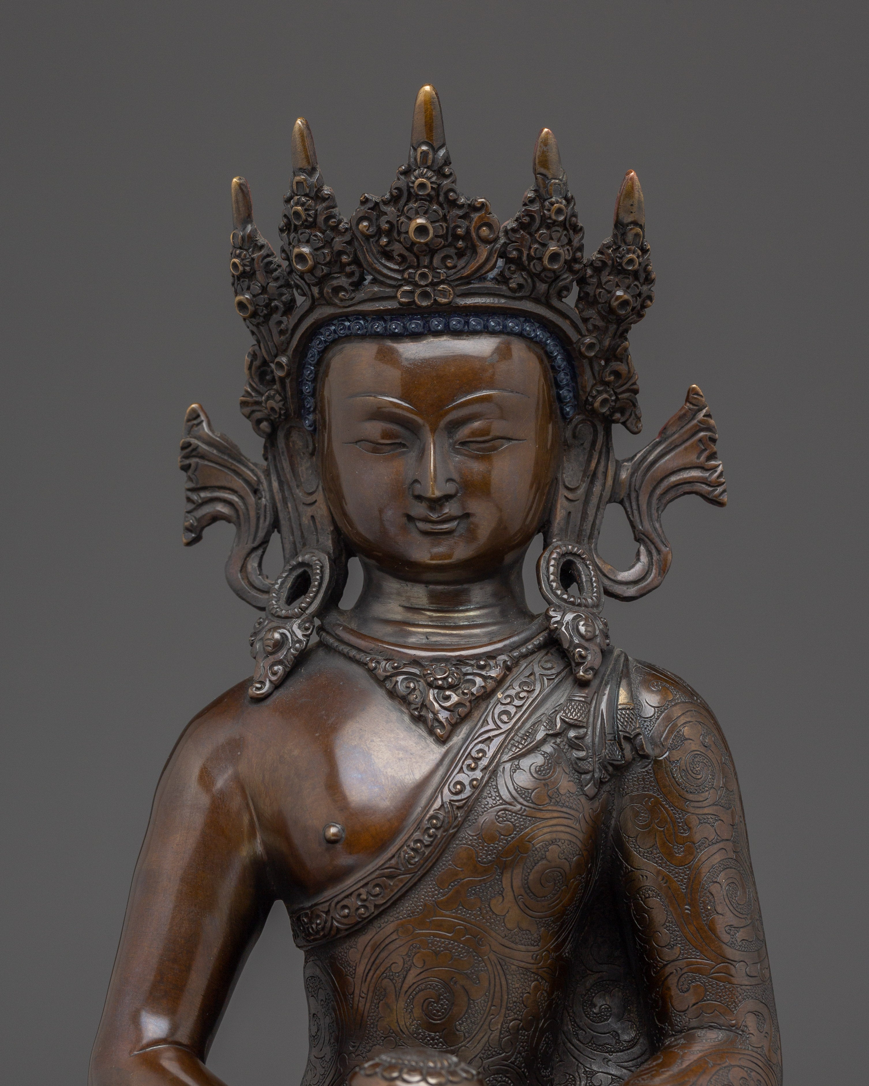 Crown Amitabha Buddha Statue in Copper | Sculpture of the Buddha of Infinite Light