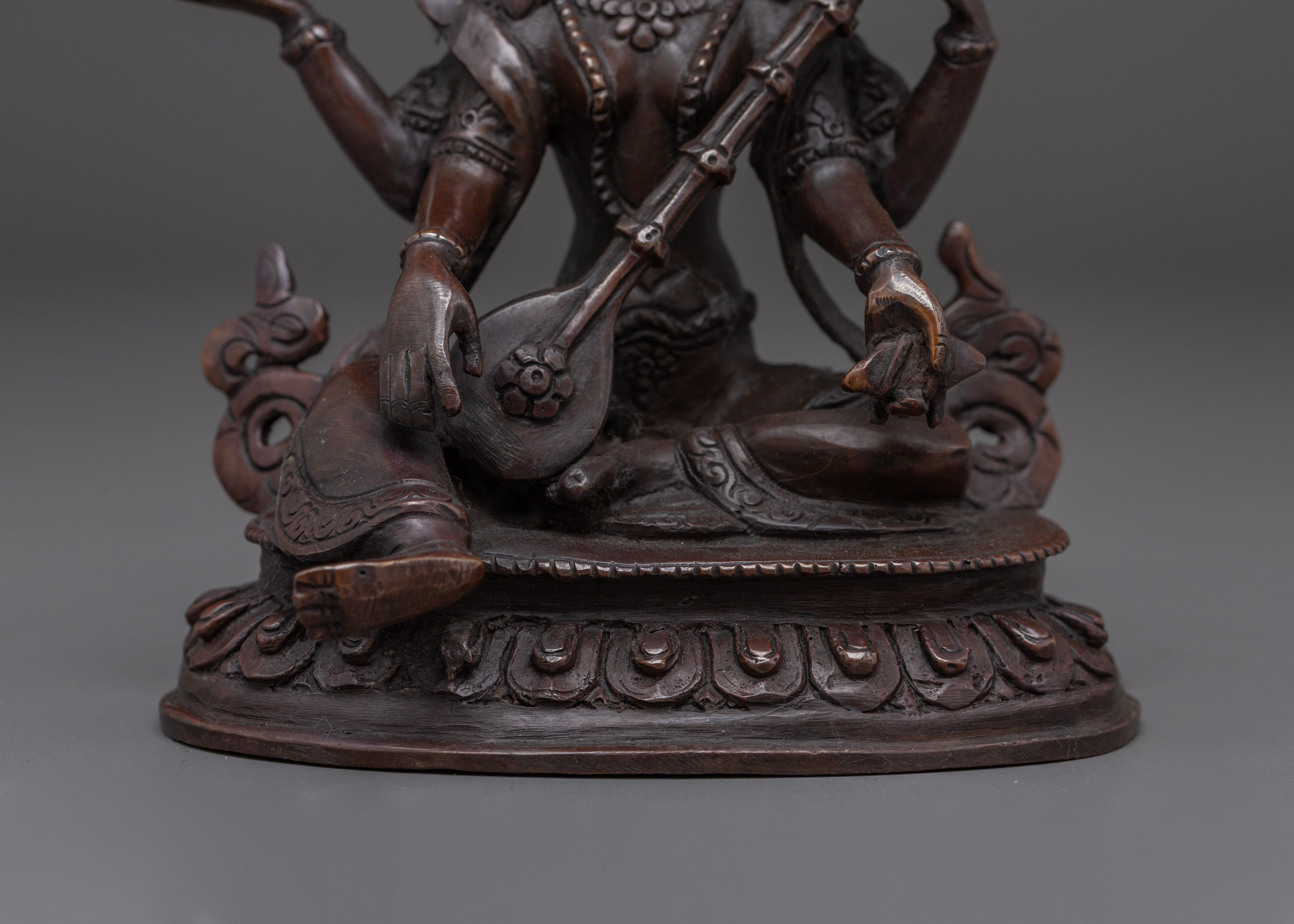 Saraswati Copper Sculpture of the Goddess of Wisdom | Divine Blessings for your Space