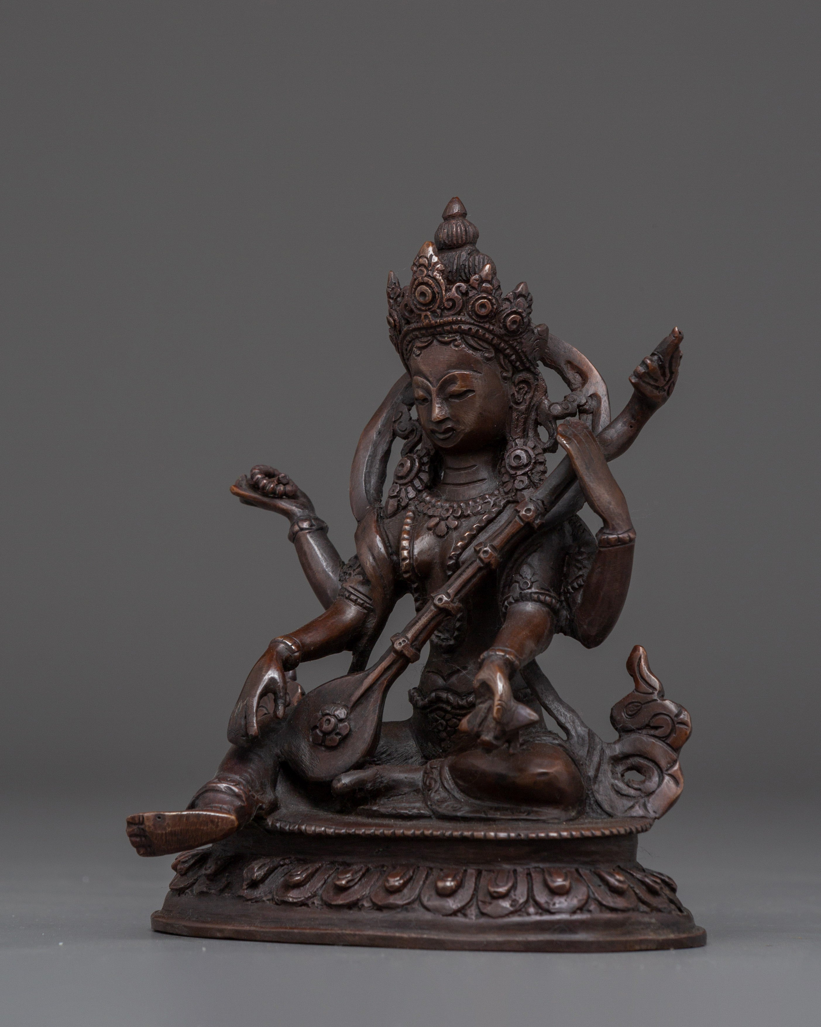 Saraswati Copper Sculpture of the Goddess of Wisdom | Divine Blessings for your Space