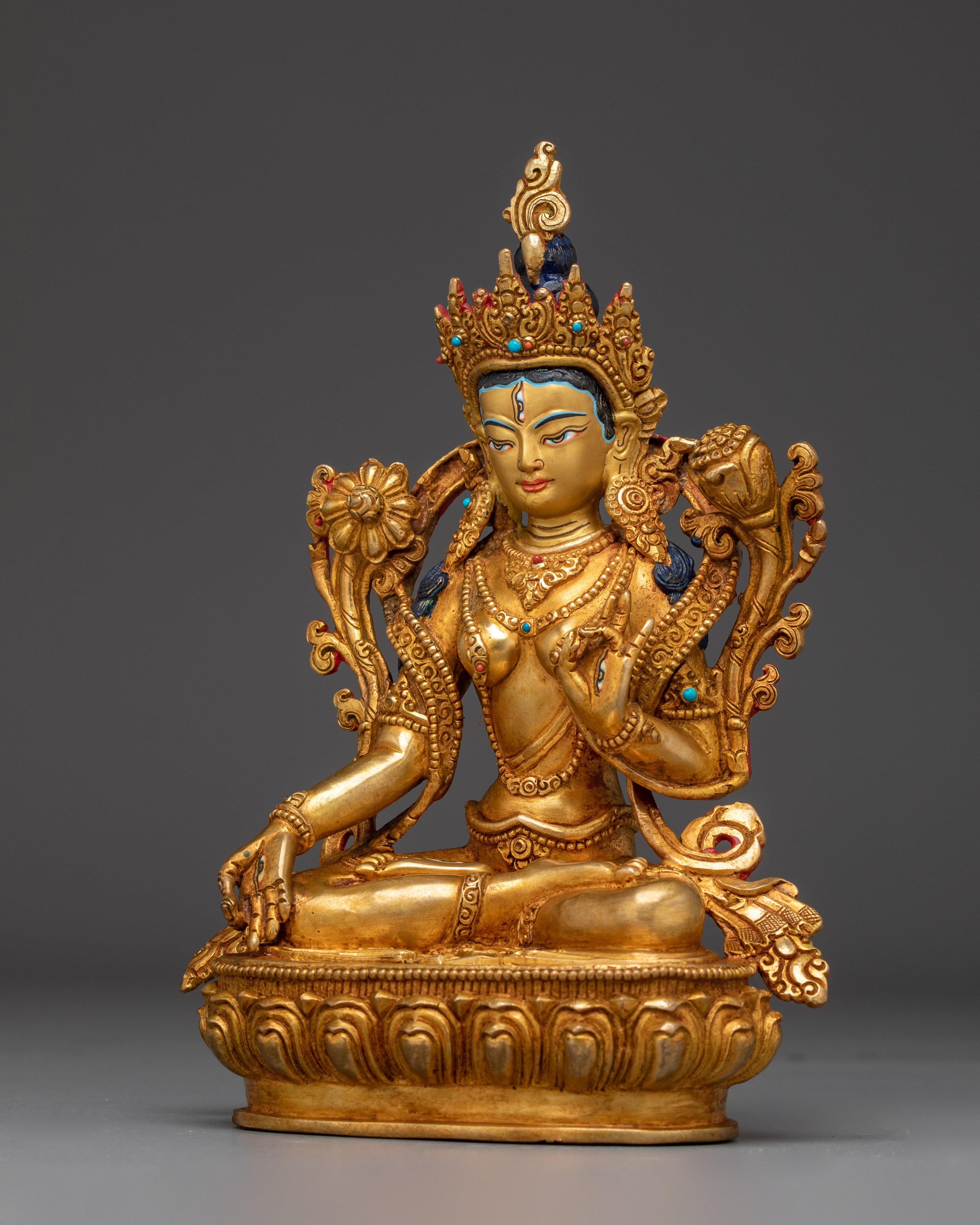 White Tara Buddha Art with 24K Gold Gilded | Spiritual Meditation & Altar Decor