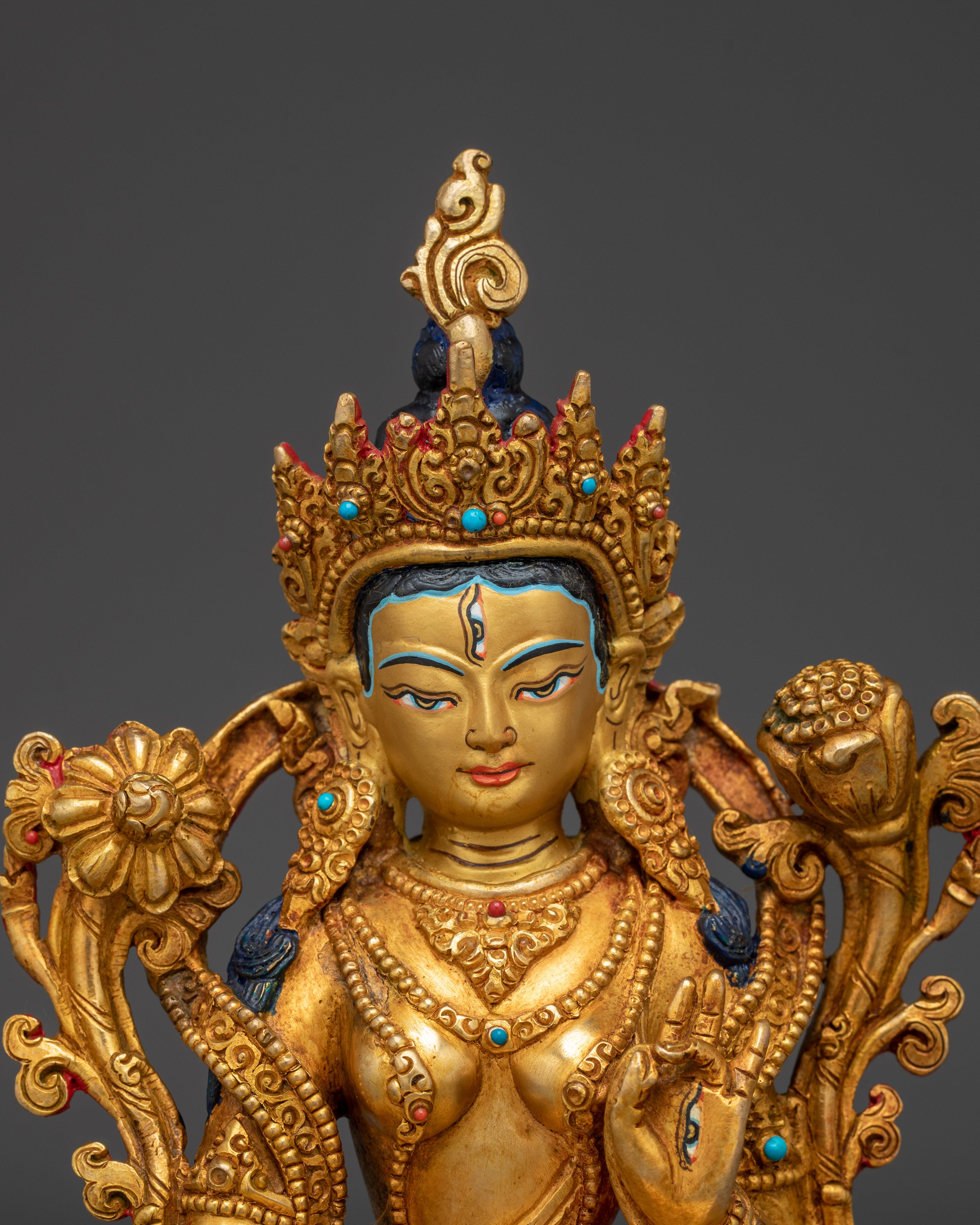 White Tara Buddha Art with 24K Gold Gilded | Spiritual Meditation & Altar Decor