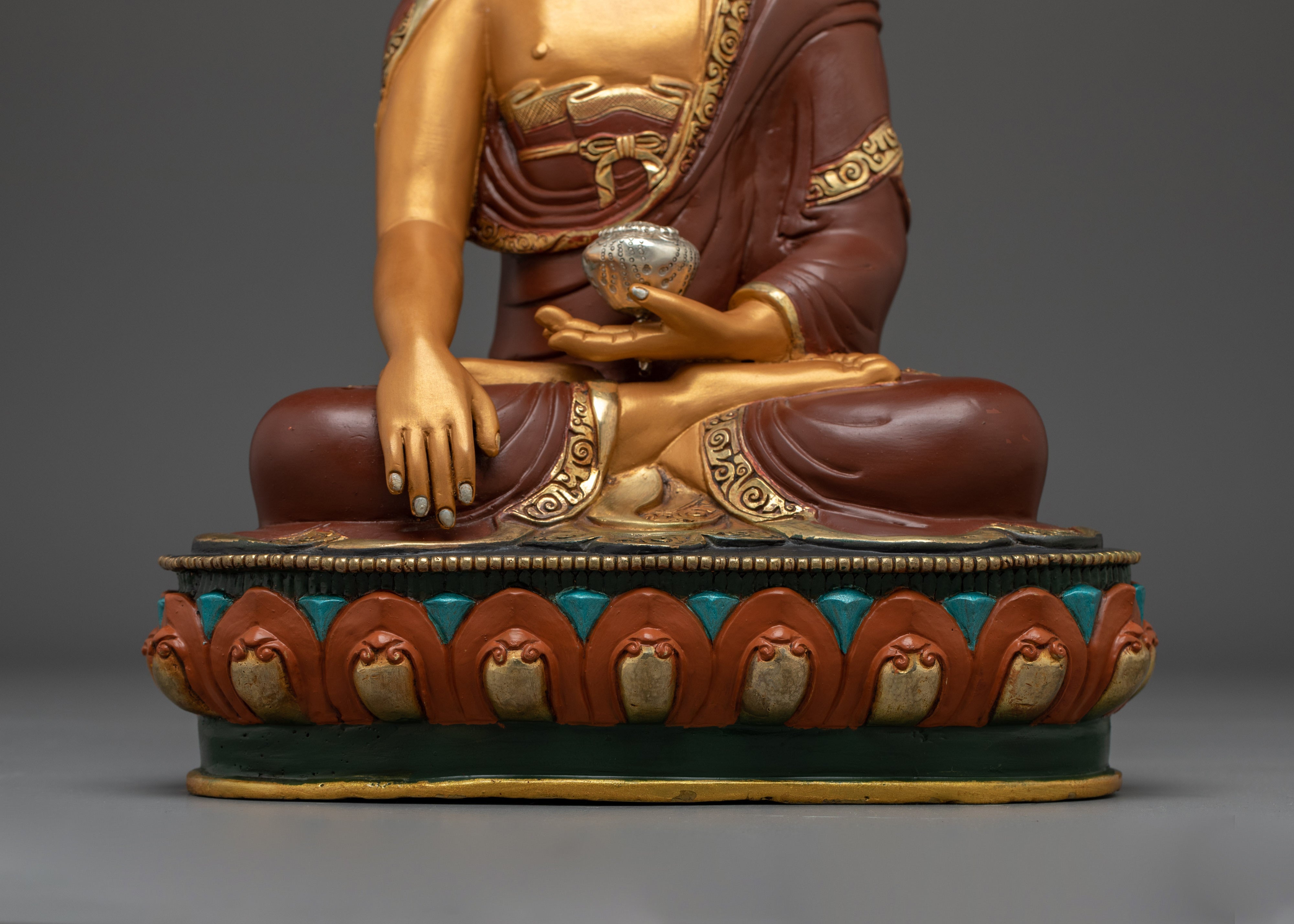 Shakyamuni Buddha Copper Statue in Orange | Copper Meditation Sculpture