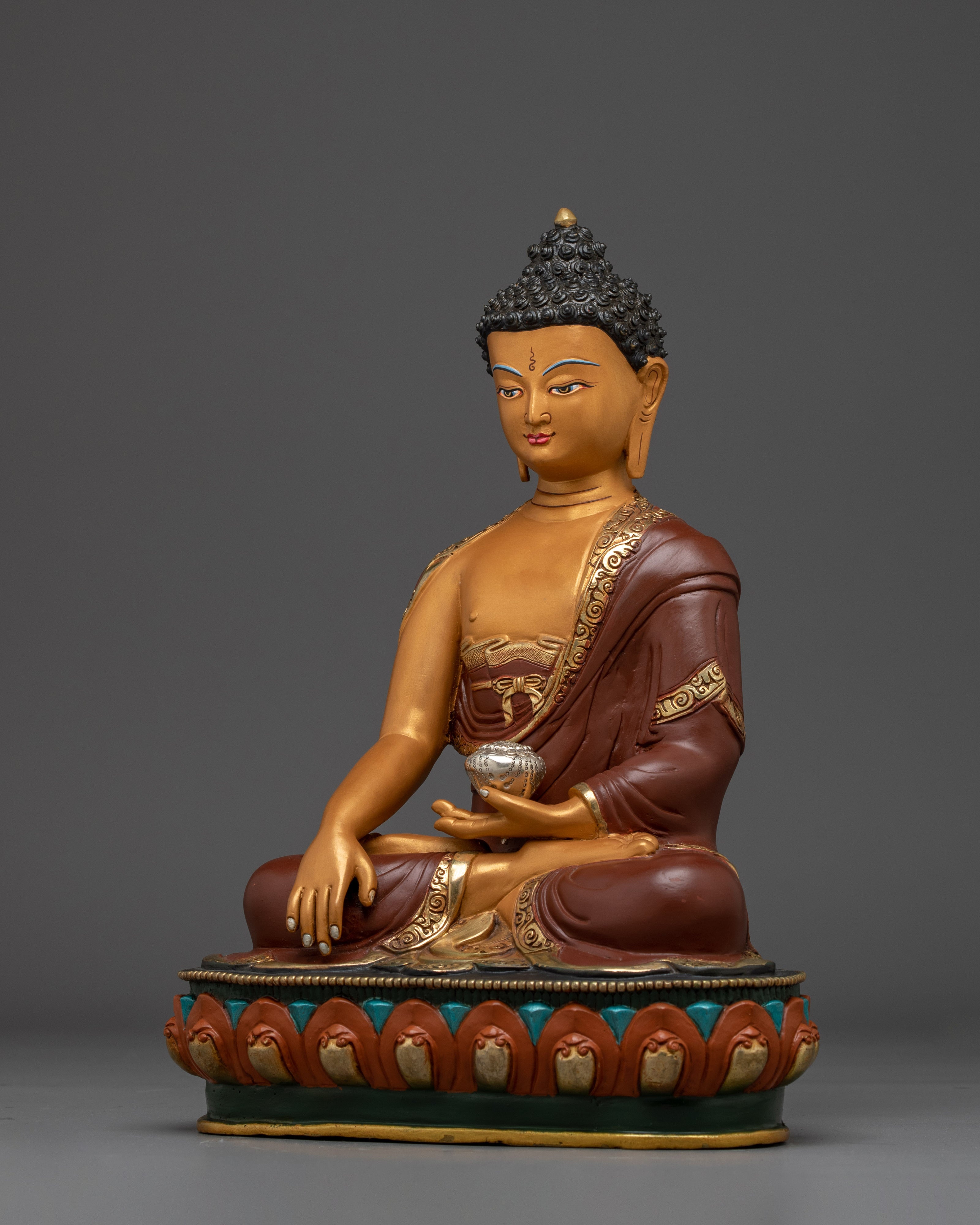 Shakyamuni Buddha Copper Statue in Orange | Copper Meditation Sculpture
