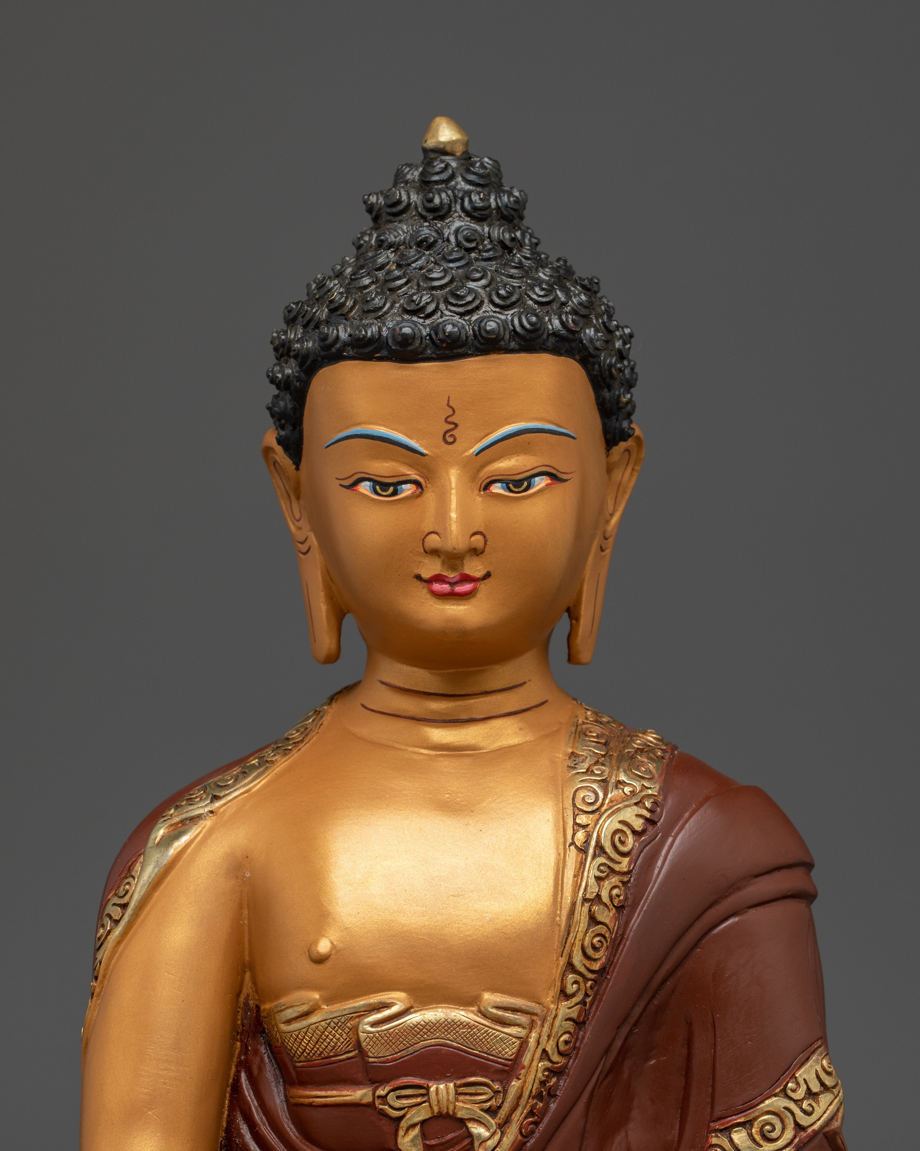 Shakyamuni Buddha Copper Statue in Orange | Copper Meditation Sculpture