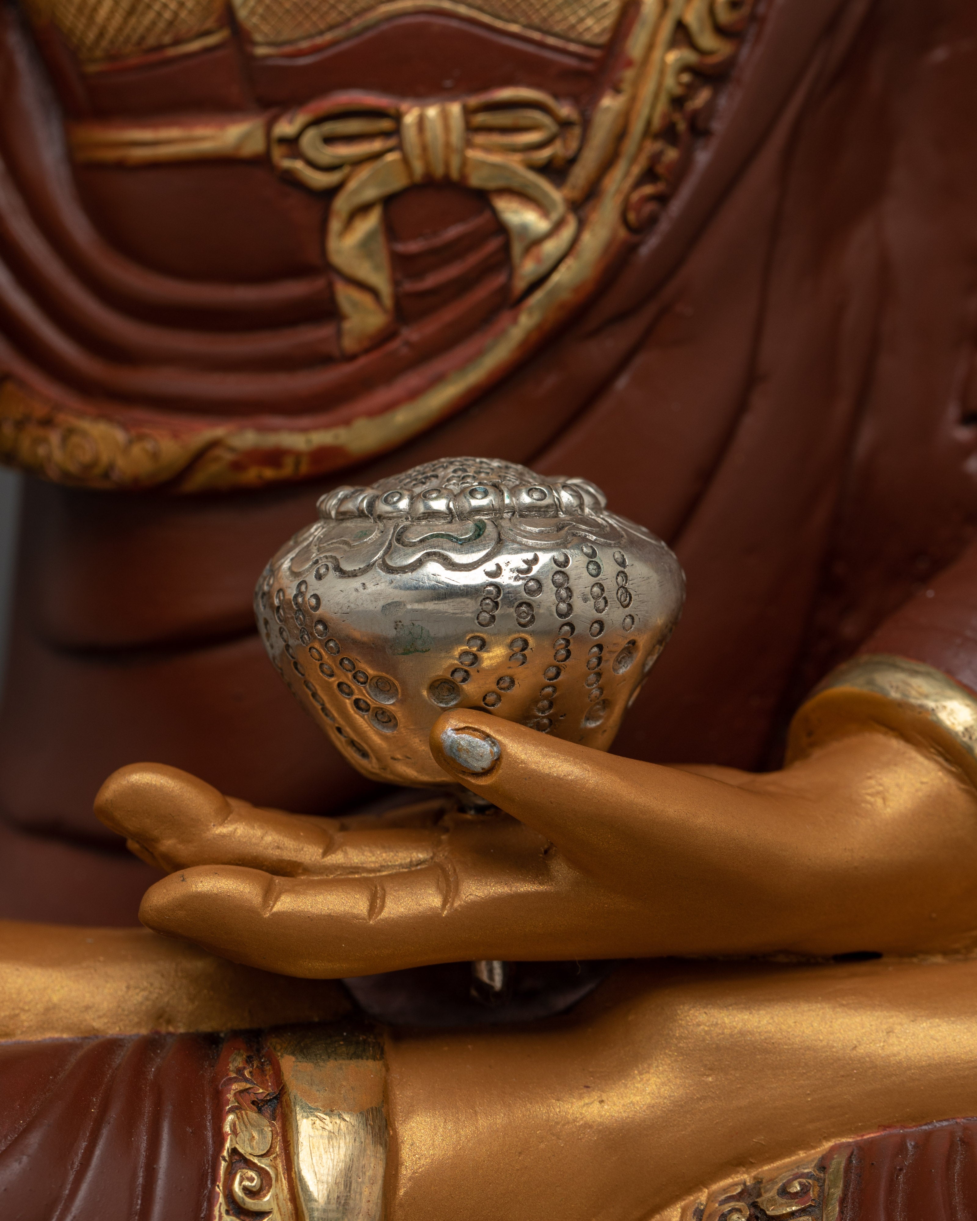 Shakyamuni Buddha Copper Statue in Orange | Copper Meditation Sculpture