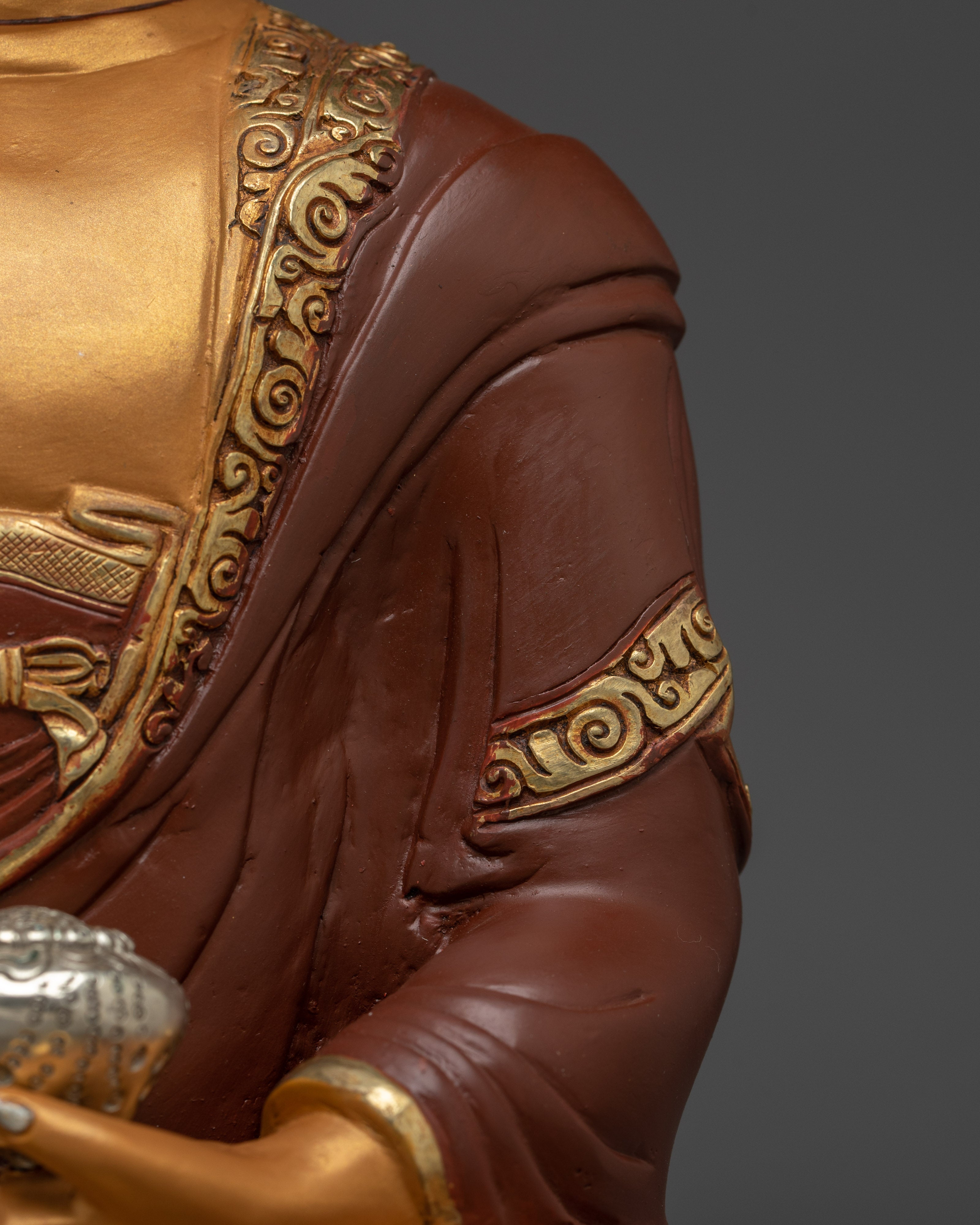 Shakyamuni Buddha Copper Statue in Orange | Copper Meditation Sculpture