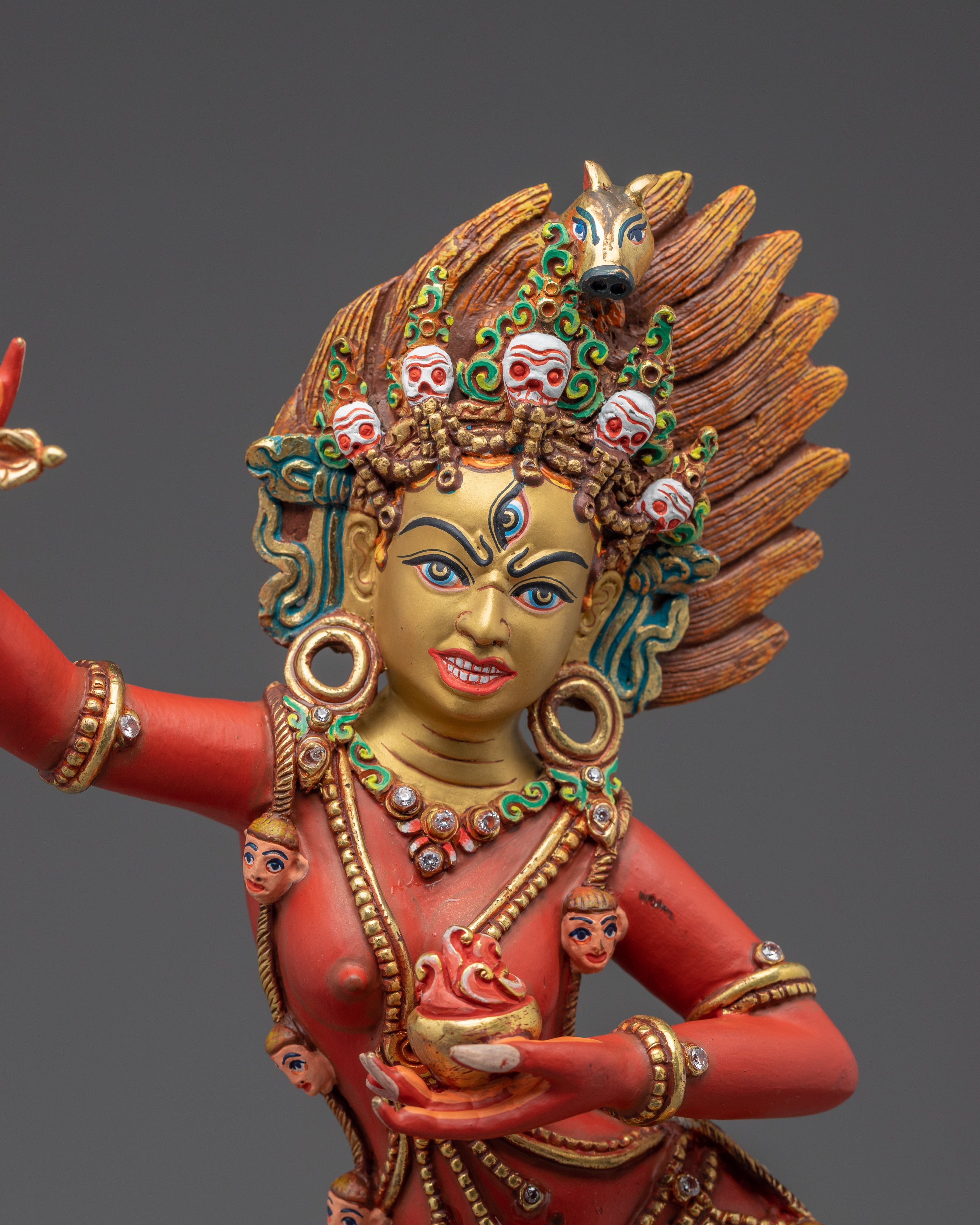 Dorje Phagmo Copper Statue with Gold & Acrylic Detailing | Dakini for Sacred Shrine Spaces