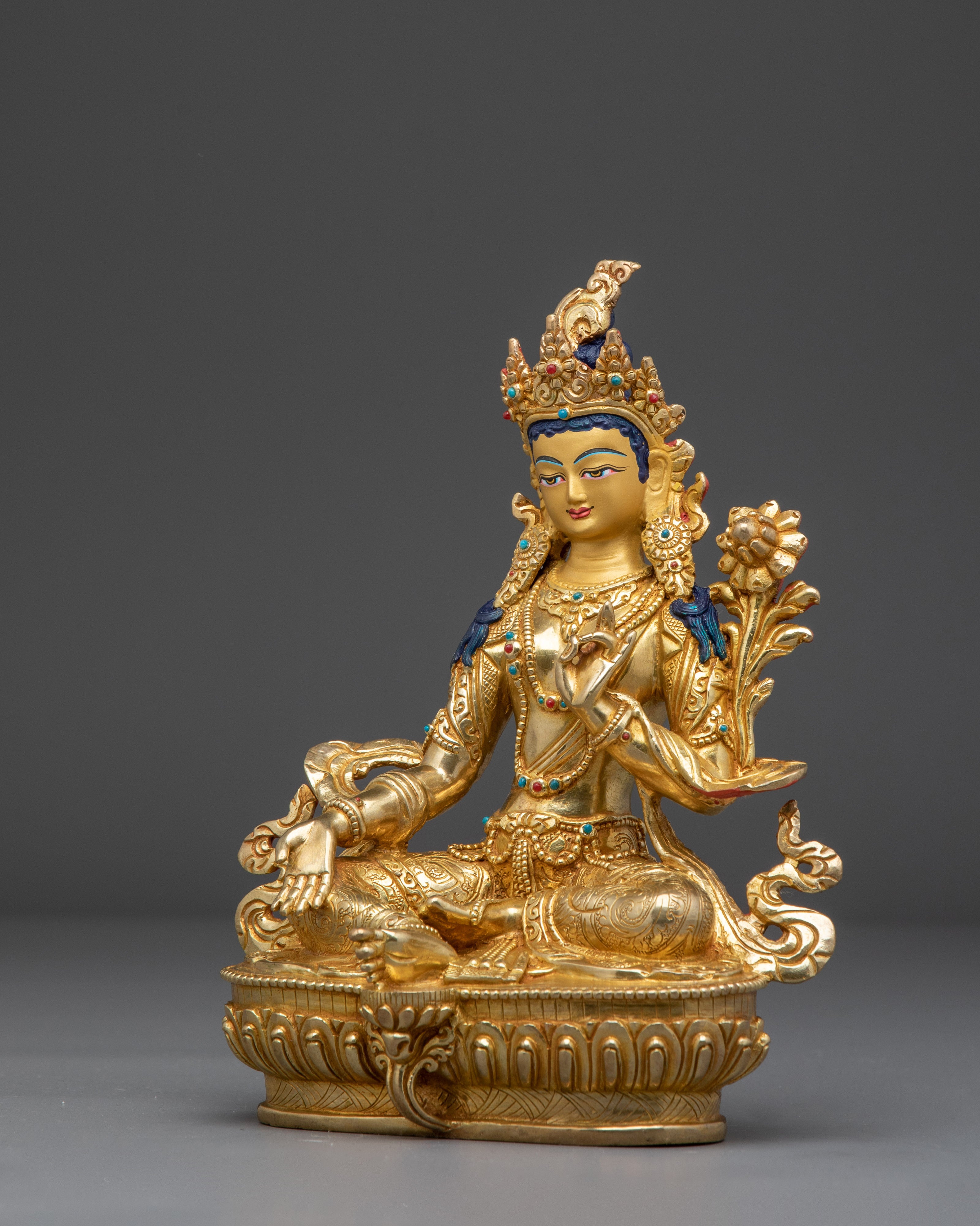 Green Tara 24K Gold Gilded Copper Deity