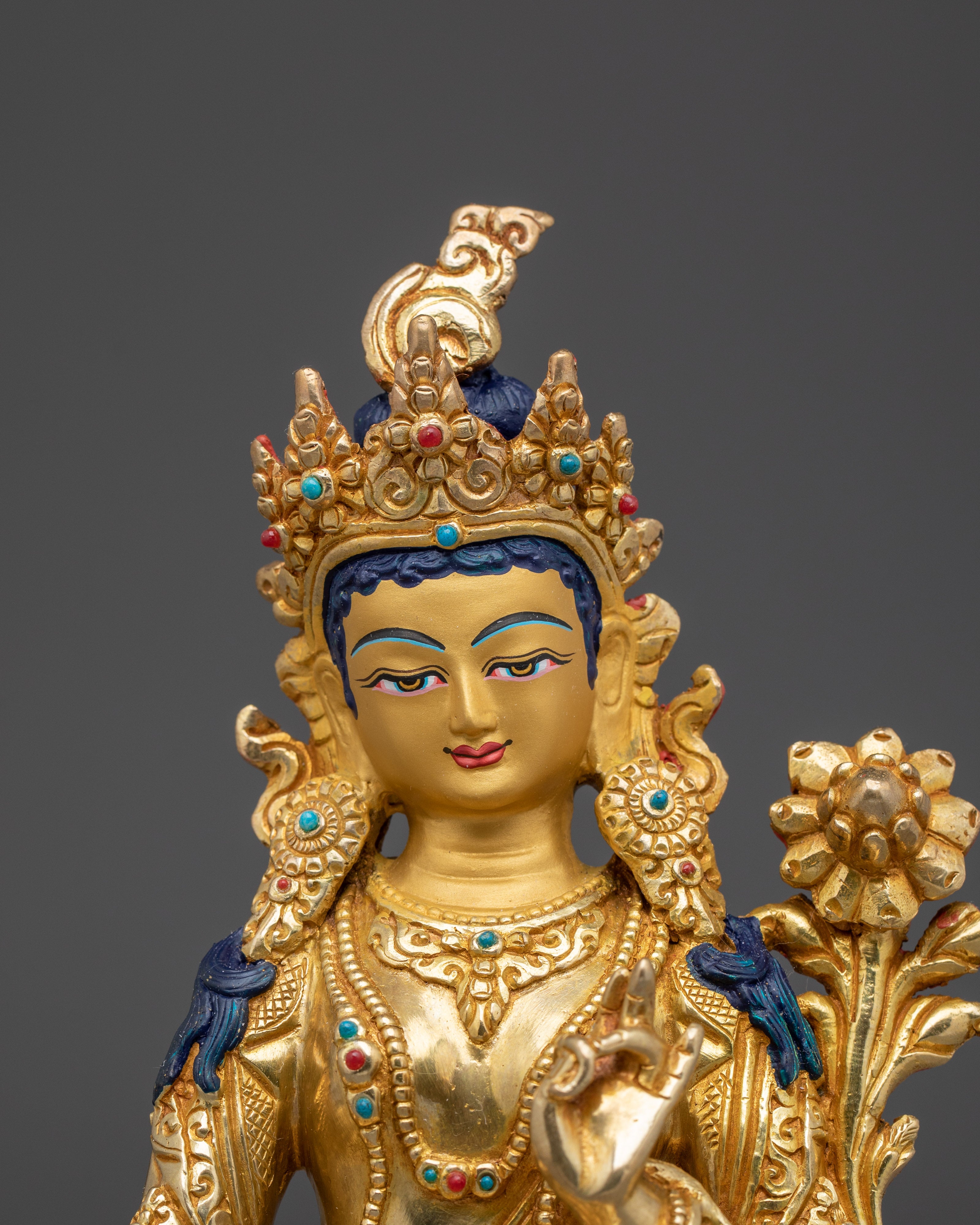 Green Tara 24K Gold Gilded Copper Deity