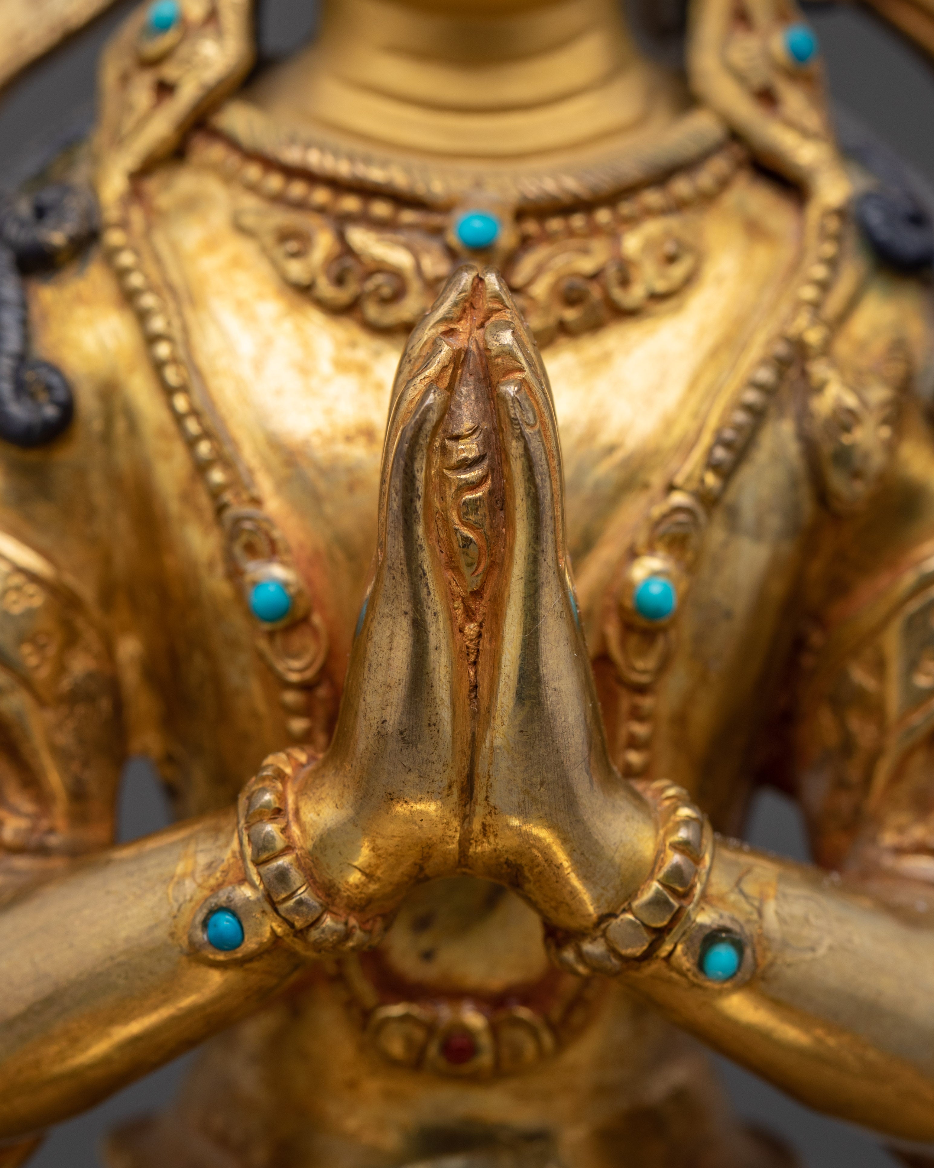 Chenrezig Gold Gilded Copper Deity | Meditation & Spiritual Compassion