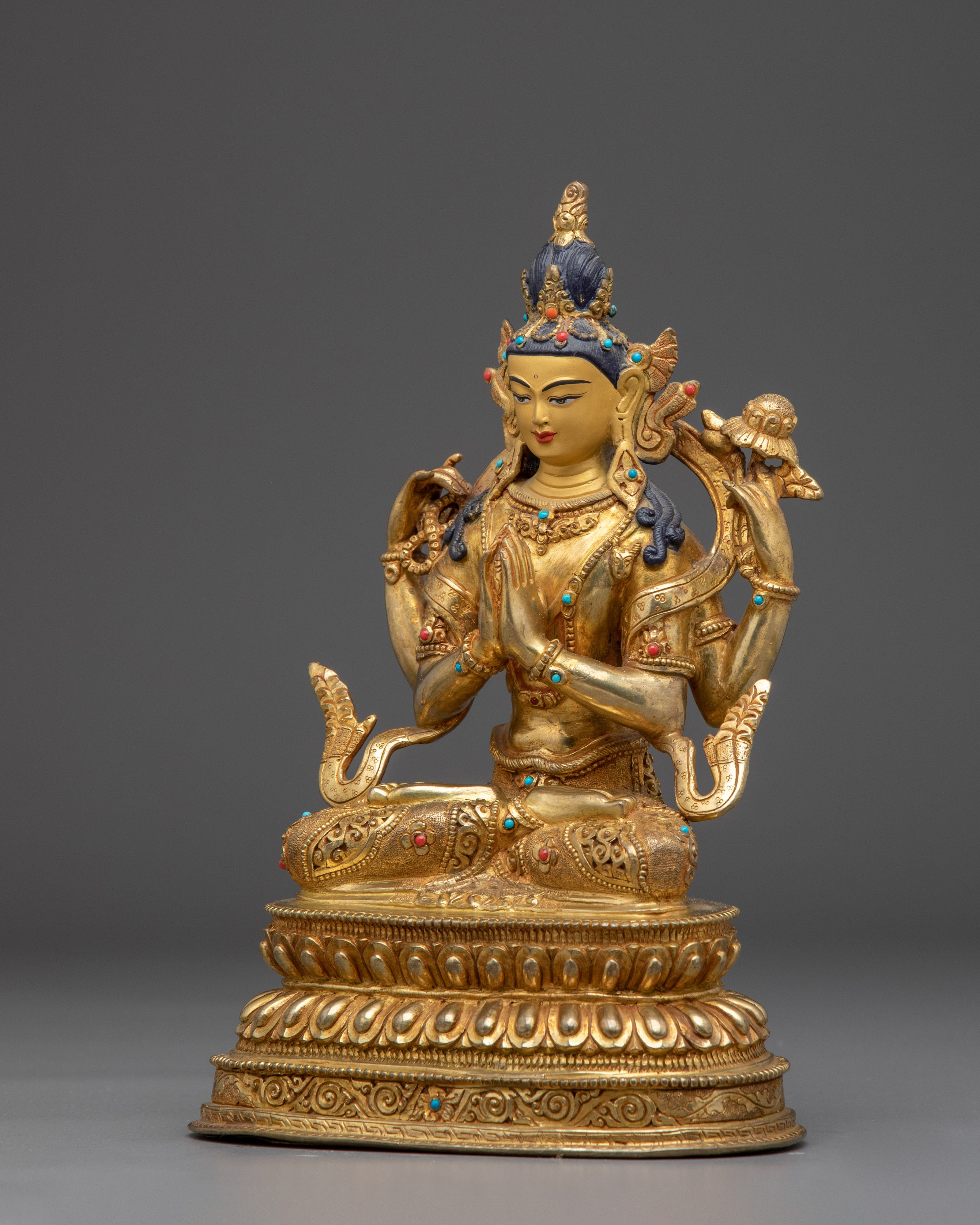 Chenrezig Gold Gilded Copper Deity | Meditation & Spiritual Compassion