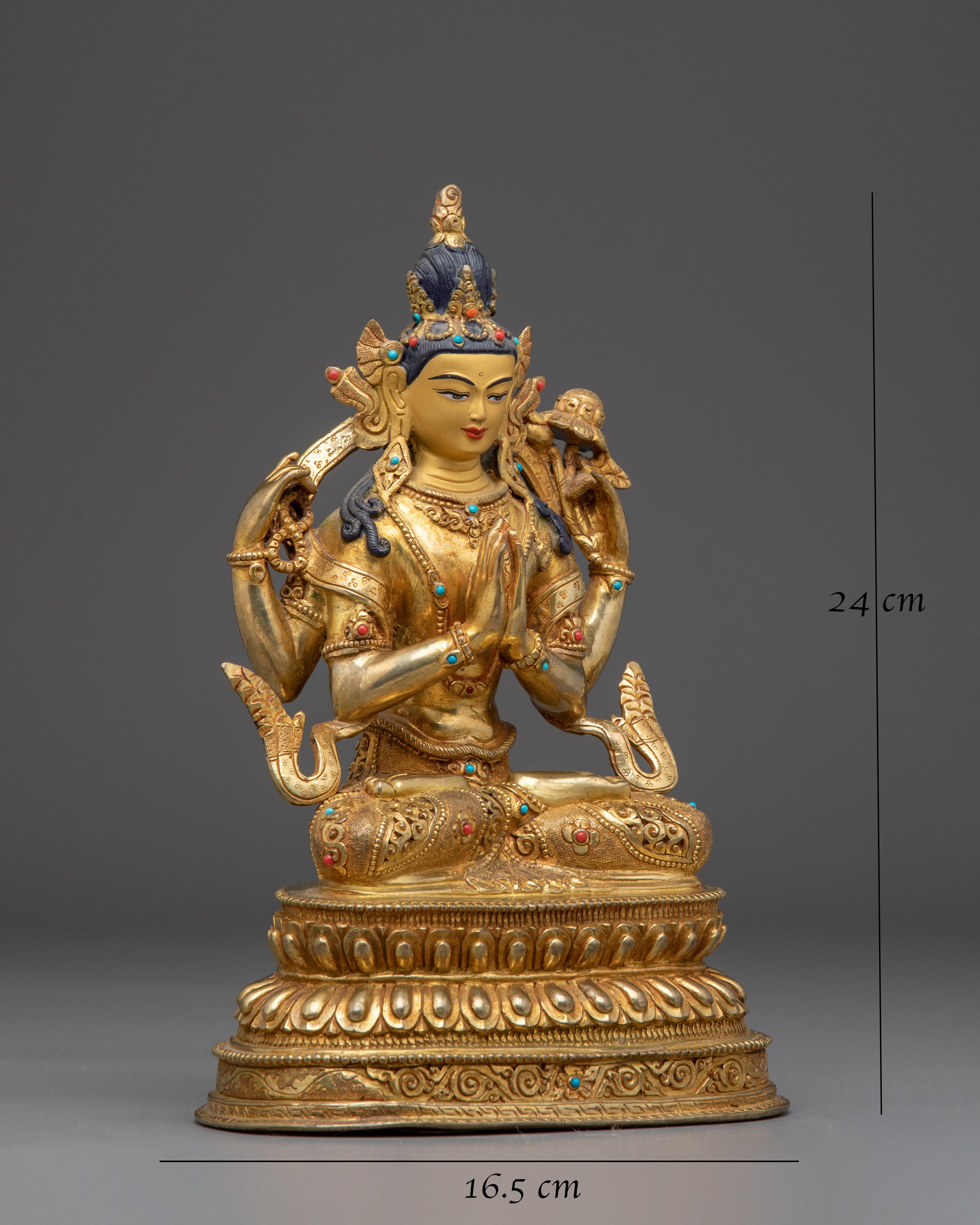 Chenrezig Gold Gilded Copper Deity