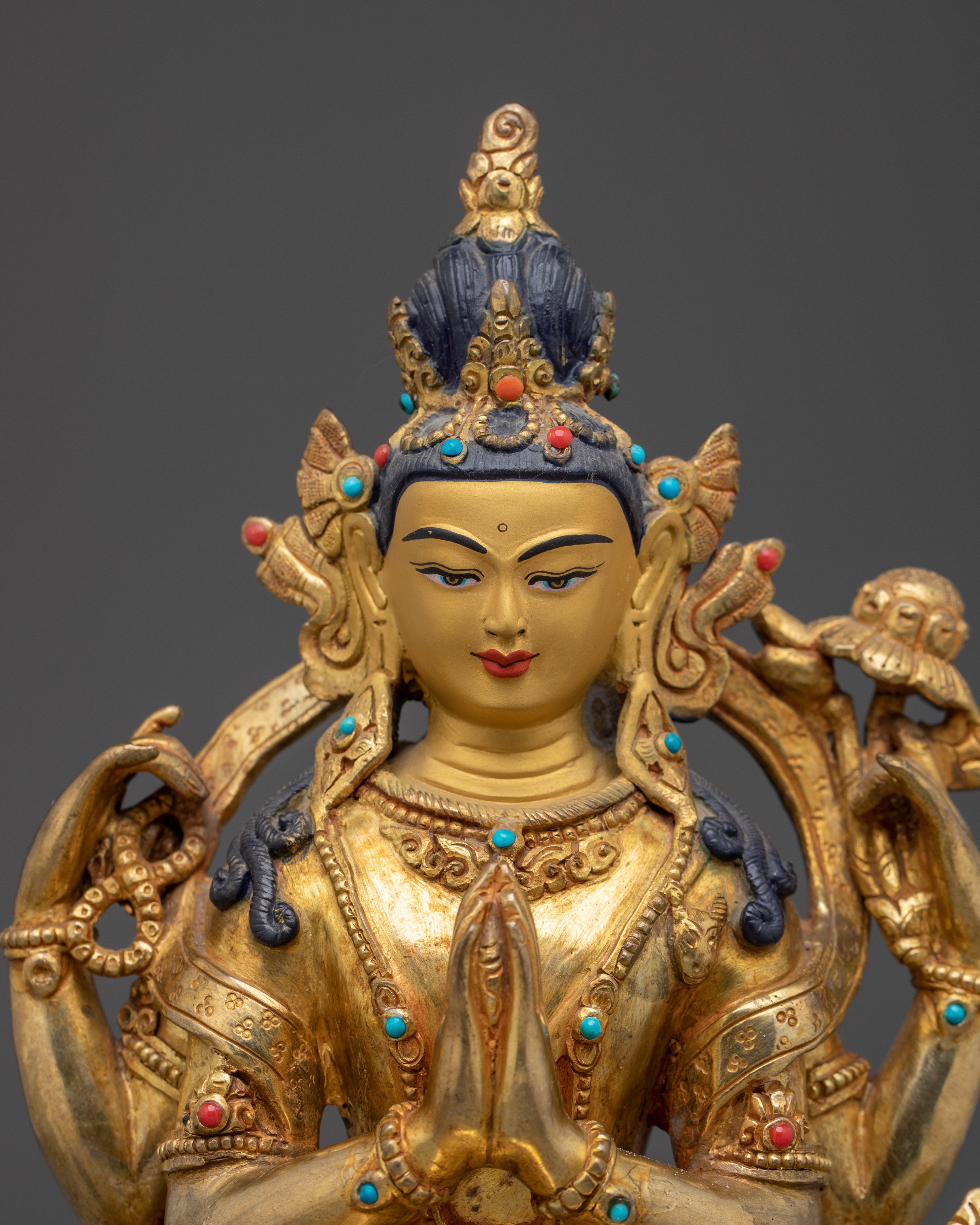 Chenrezig Gold Gilded Copper Deity | Meditation & Spiritual Compassion