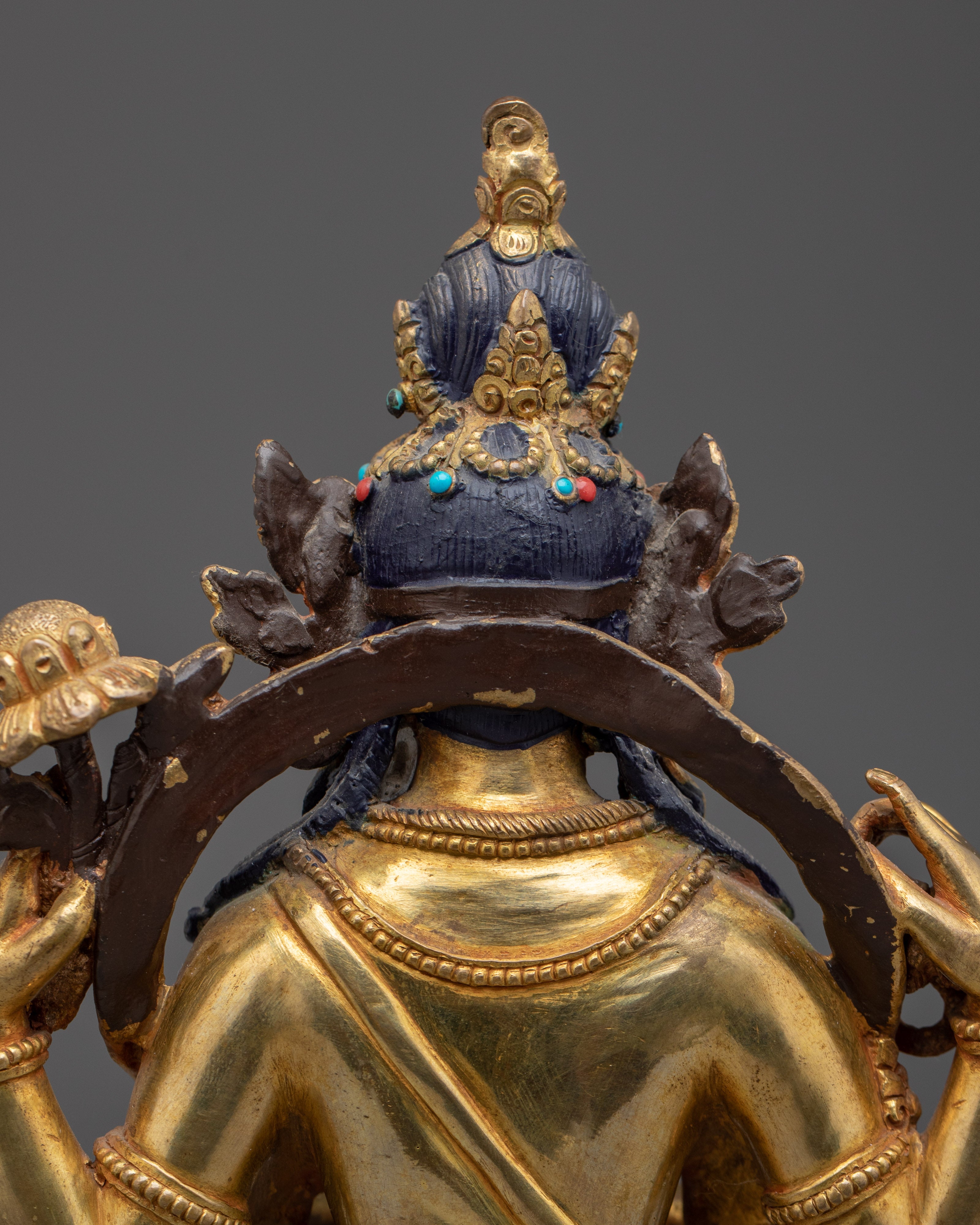 Chenrezig Gold Gilded Copper Deity | Meditation & Spiritual Compassion