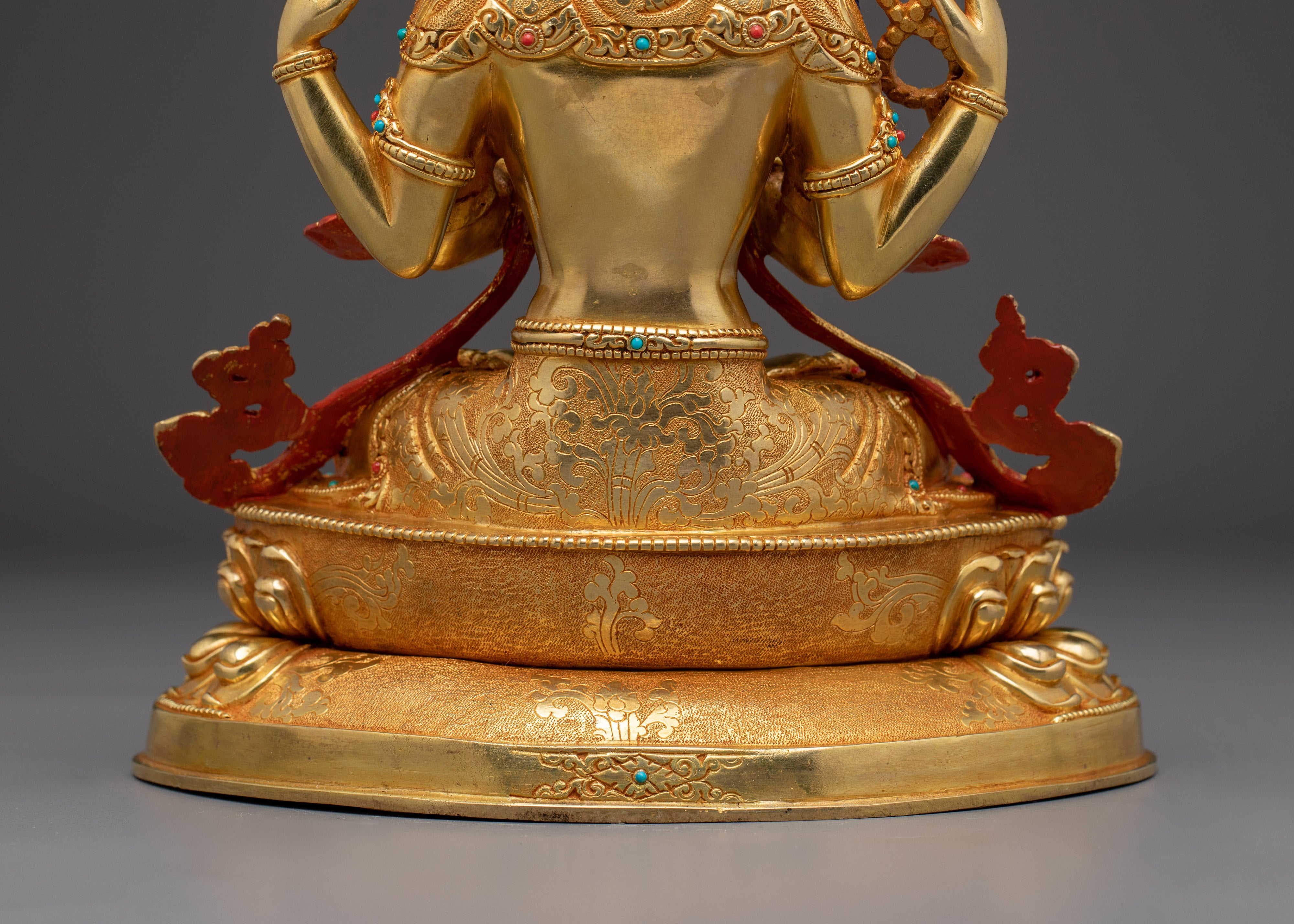 24K Gold Gilded Copper Deity Chenrezig Statue | Tibetan Buddhist Spiritual Decor
