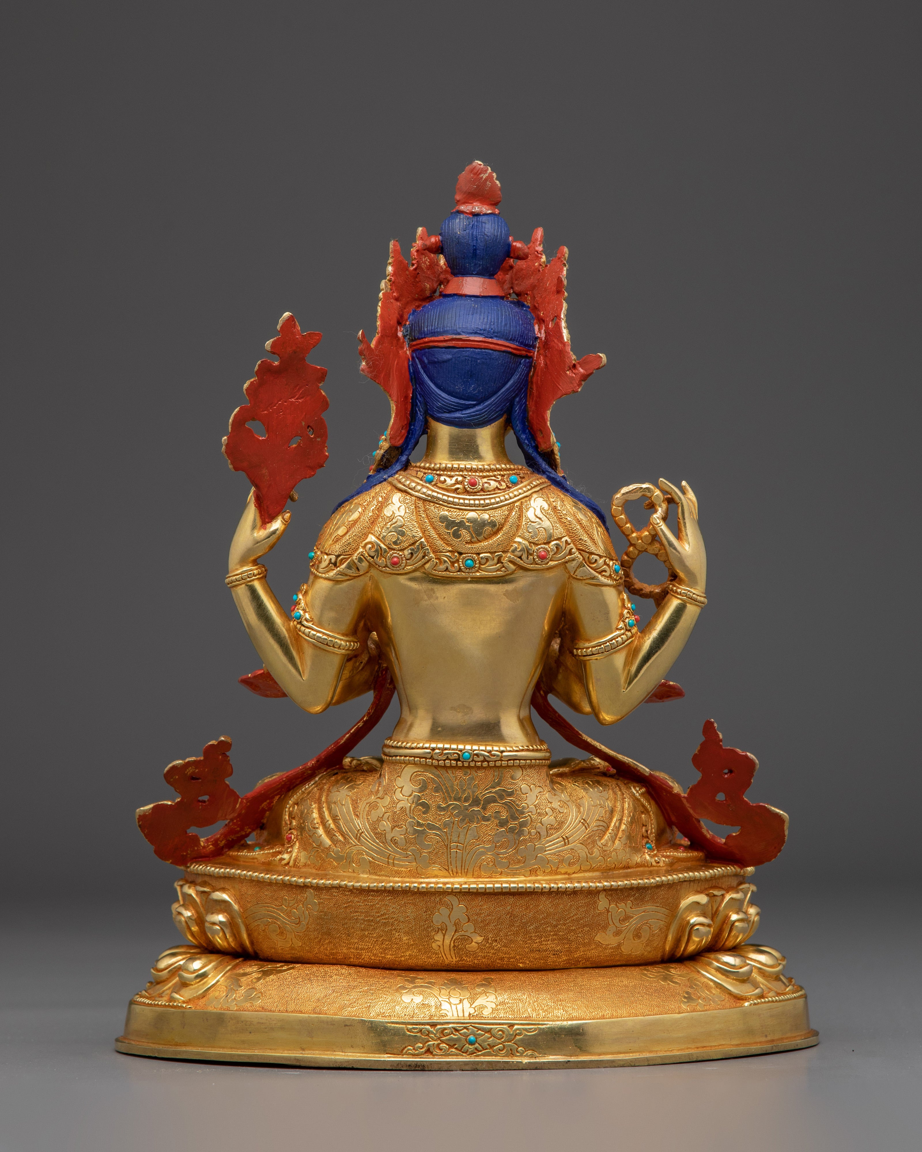 24K Gold Gilded Copper Deity Chenrezig Statue | Tibetan Buddhist Spiritual Decor