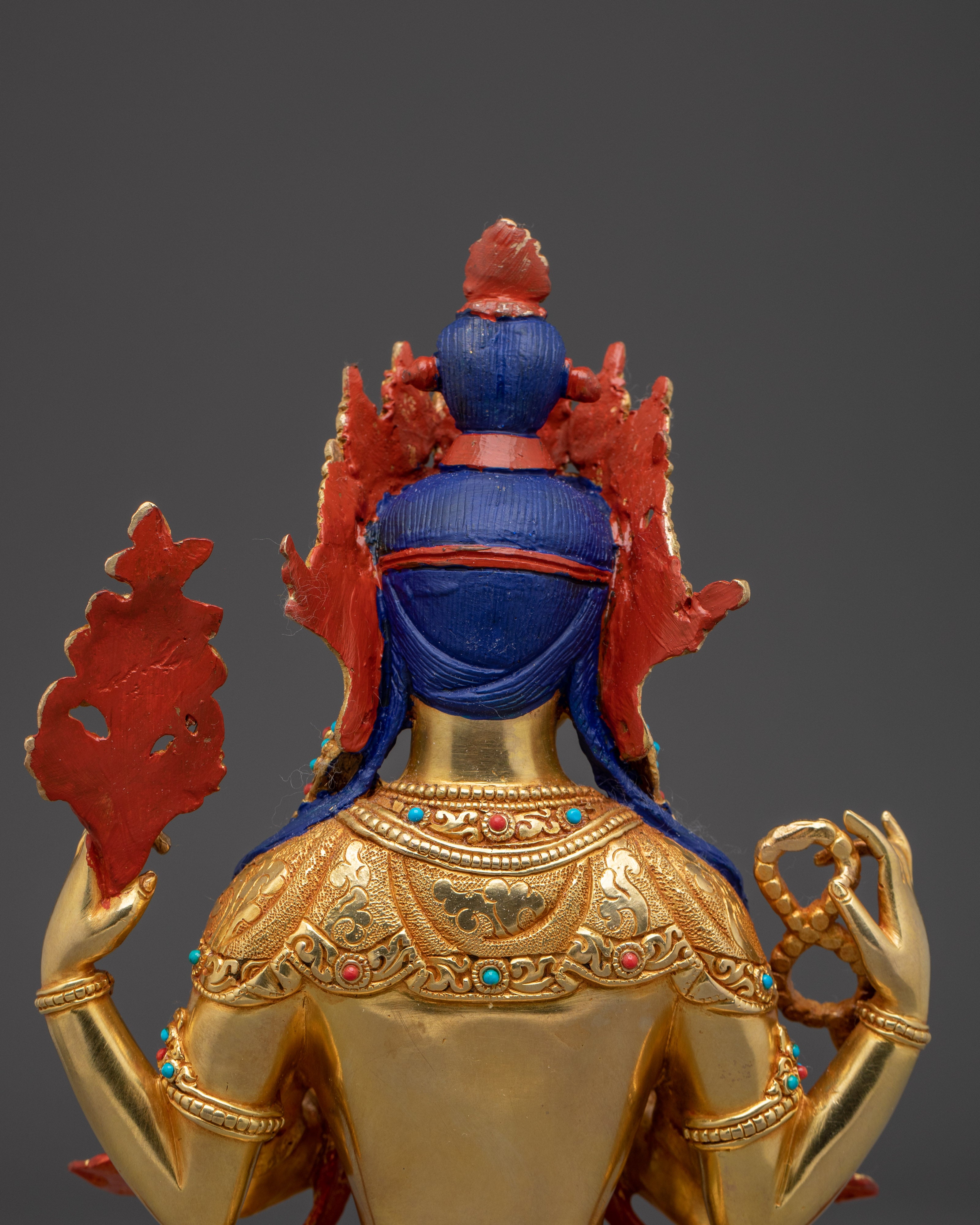 24K Gold Gilded Copper Deity Chenrezig Statue | Tibetan Buddhist Spiritual Decor