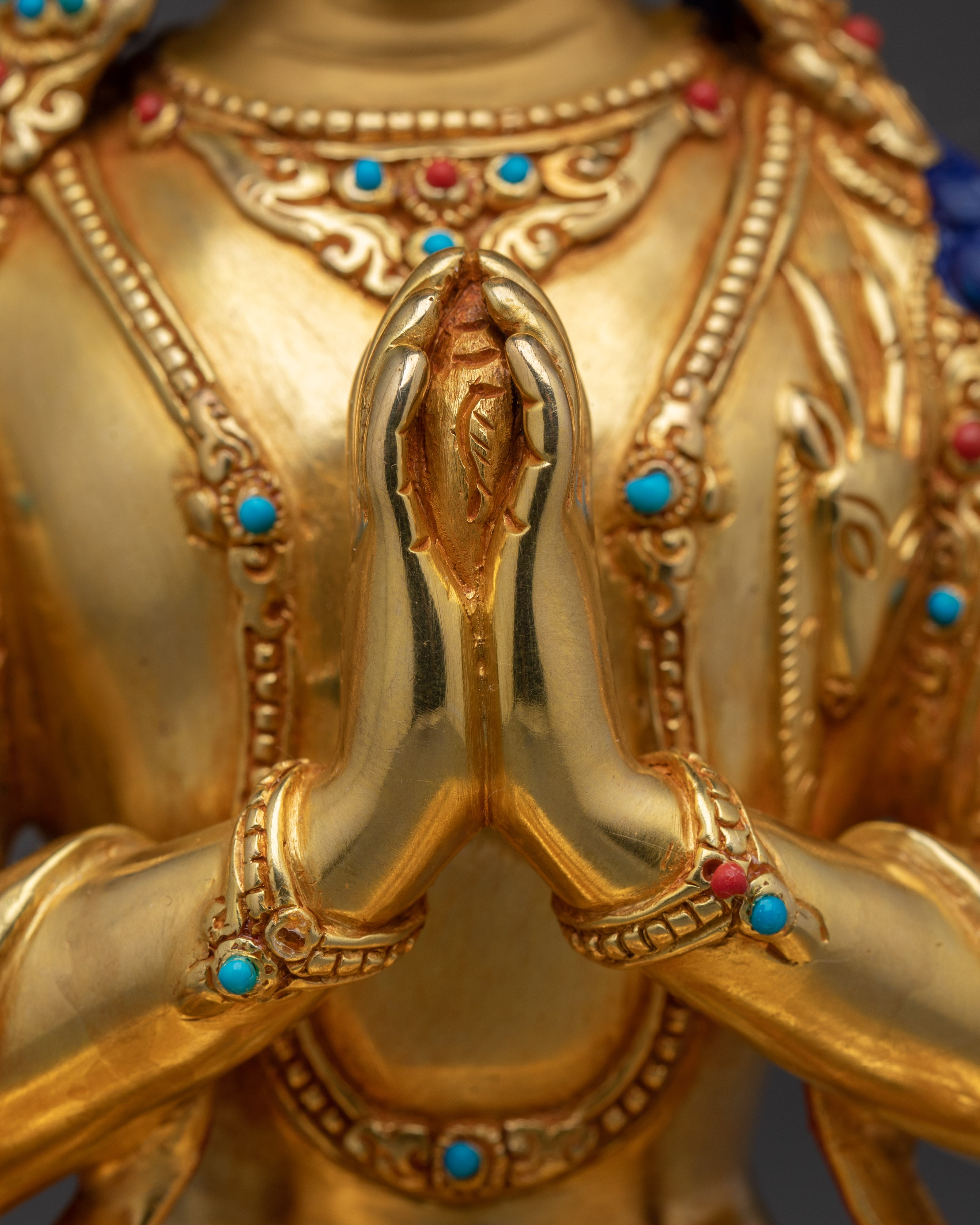 24K Gold Gilded Copper Deity Chenrezig Statue | Tibetan Buddhist Spiritual Decor