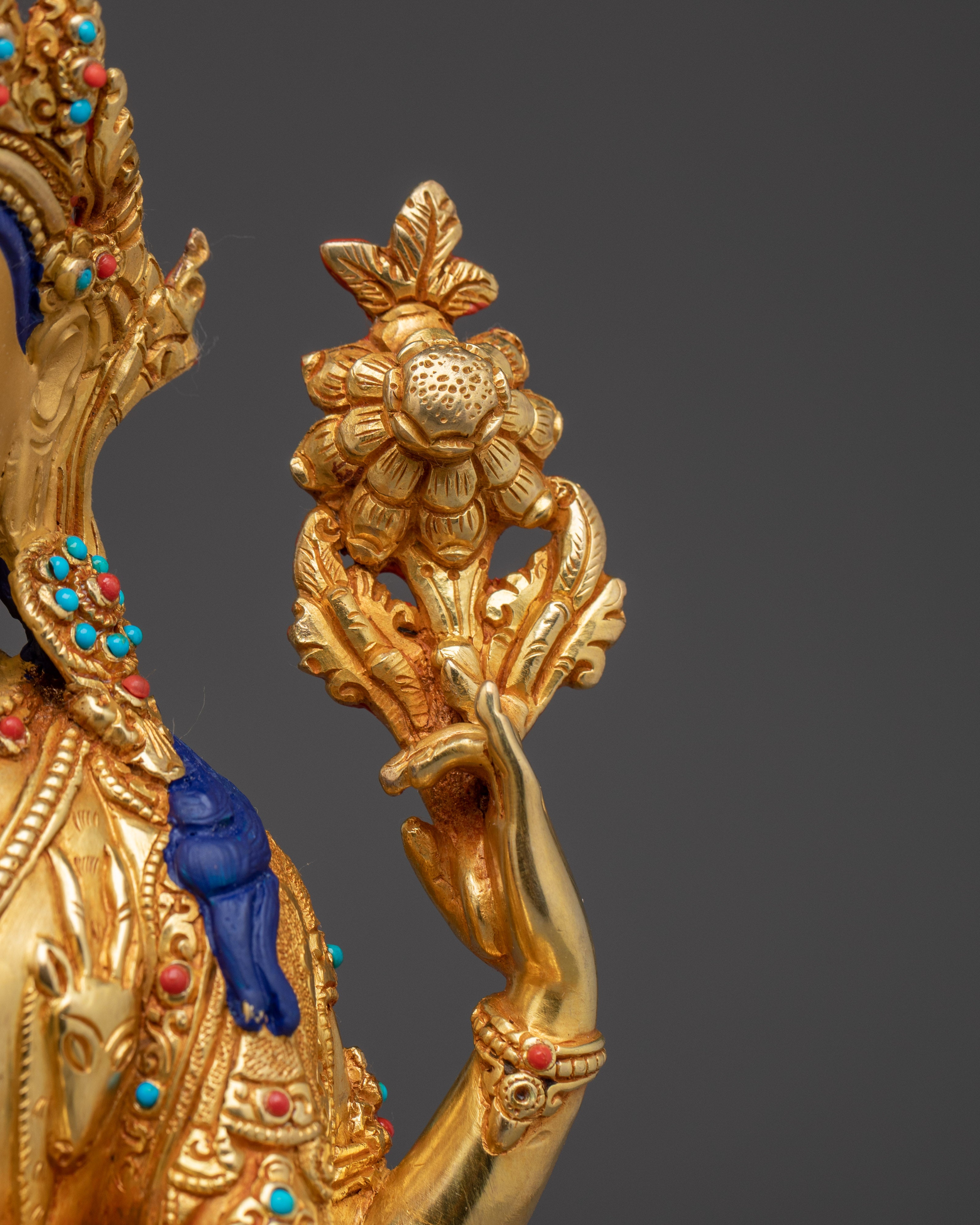 24K Gold Gilded Copper Deity Chenrezig Statue | Tibetan Buddhist Spiritual Decor