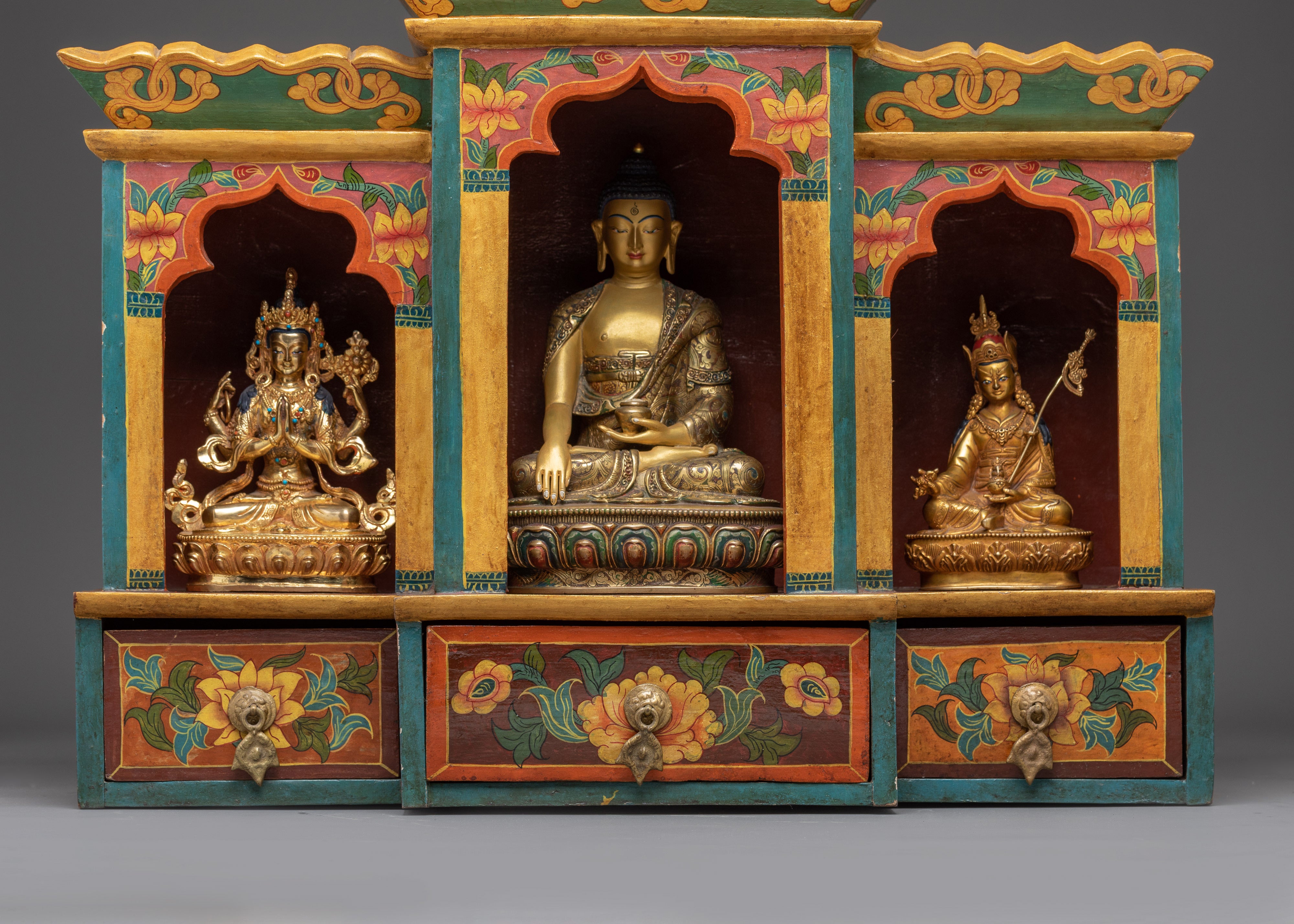 Buddha Dharma Sangha Set | Shakyamuni, Chenrezig & Guru Rinpoche Statue