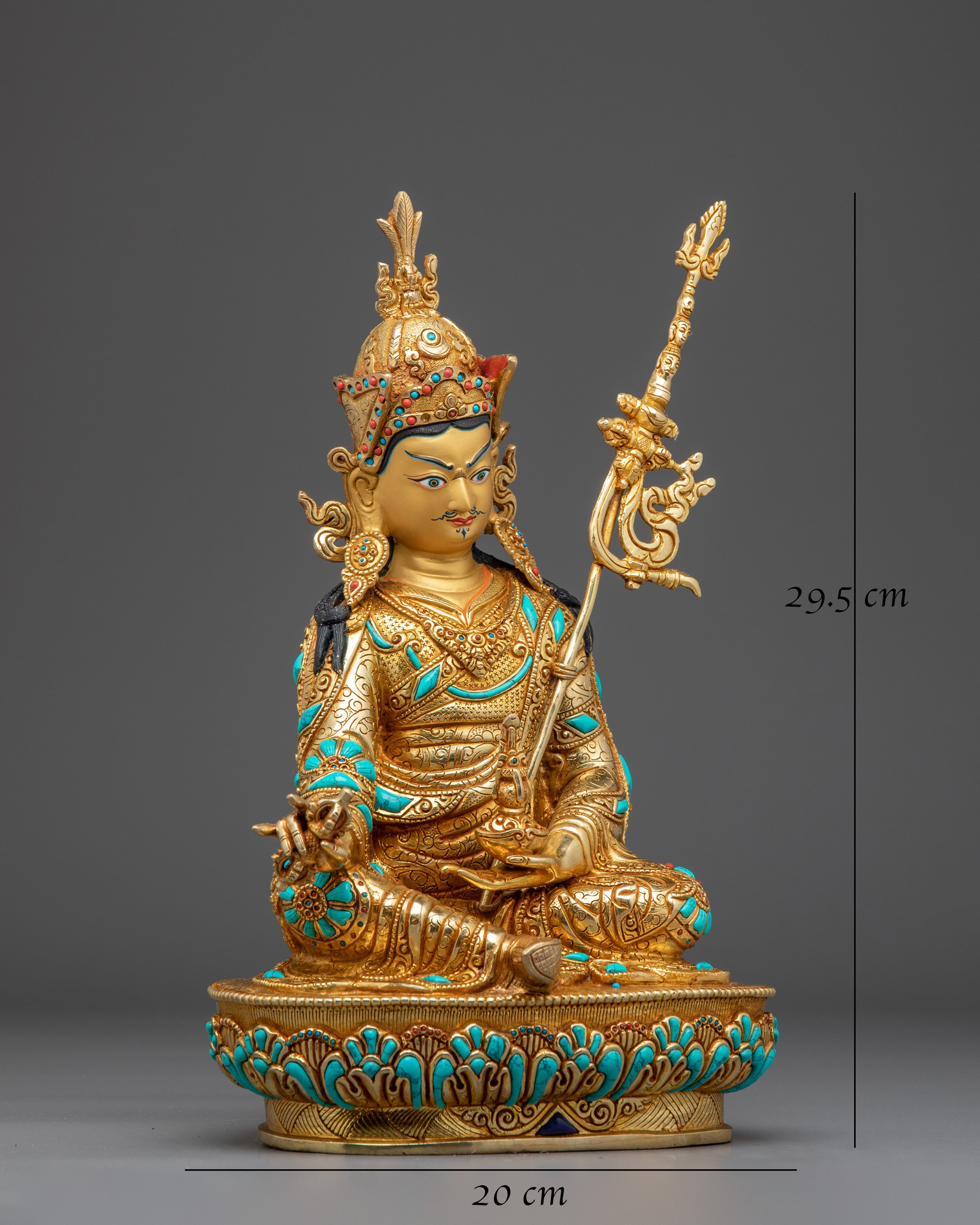 Guru Rinpoche 24K Gold Gilded Statue with Gemstones